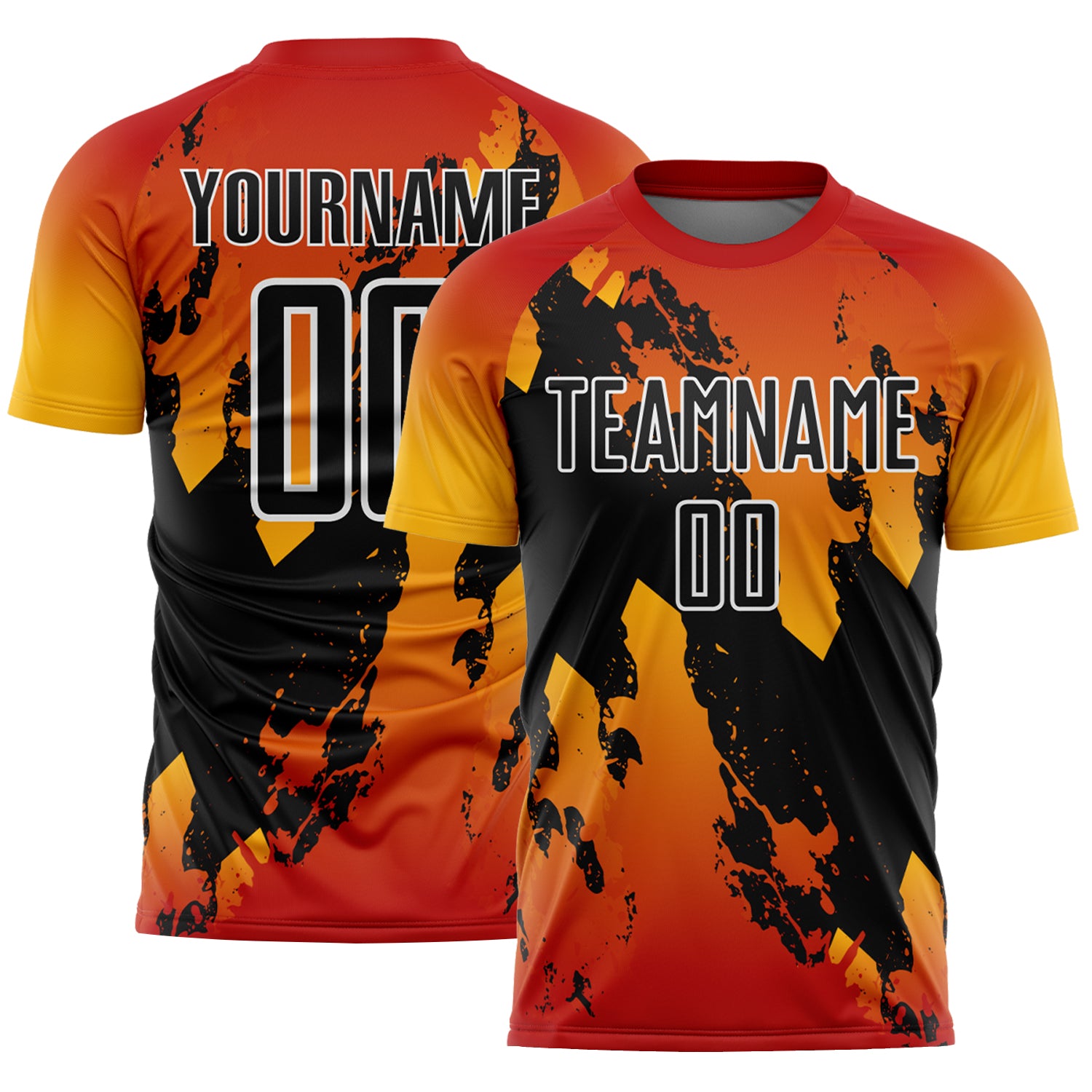Custom Red Black Gold-White Gradient Splash Sublimation Soccer Uniform Jersey