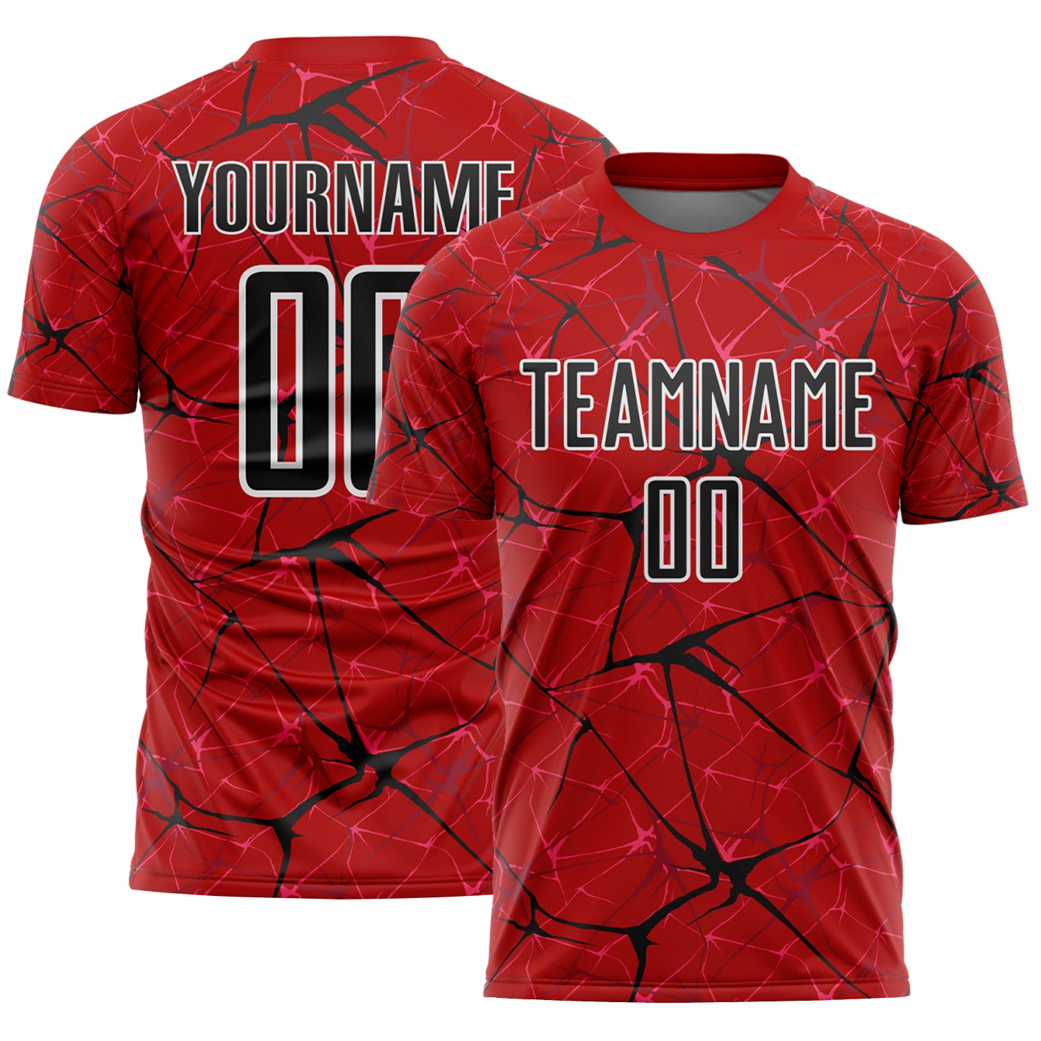 Custom Red Black-White Abstract Network Crackle Sublimation Soccer Uniform Jersey