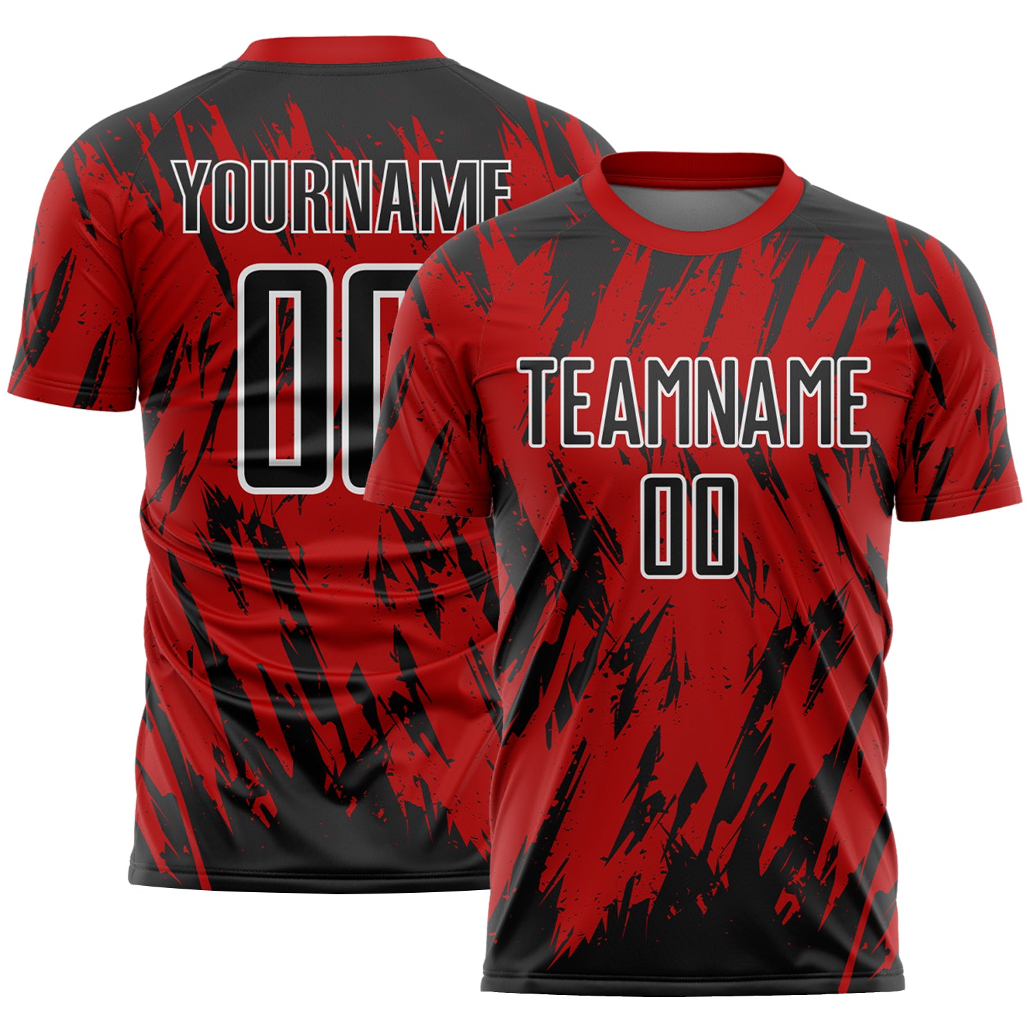Custom Red Black-White Splatter Torn Sharp Brush Stroke Sublimation Soccer Uniform Jersey