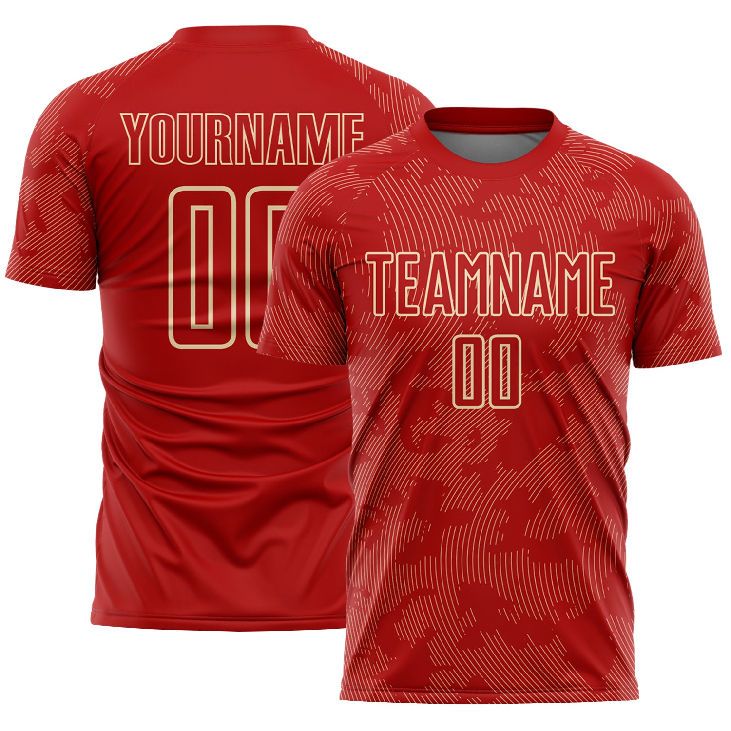 Custom Red-Cream Curve Lines Sublimation Soccer Uniform Jersey