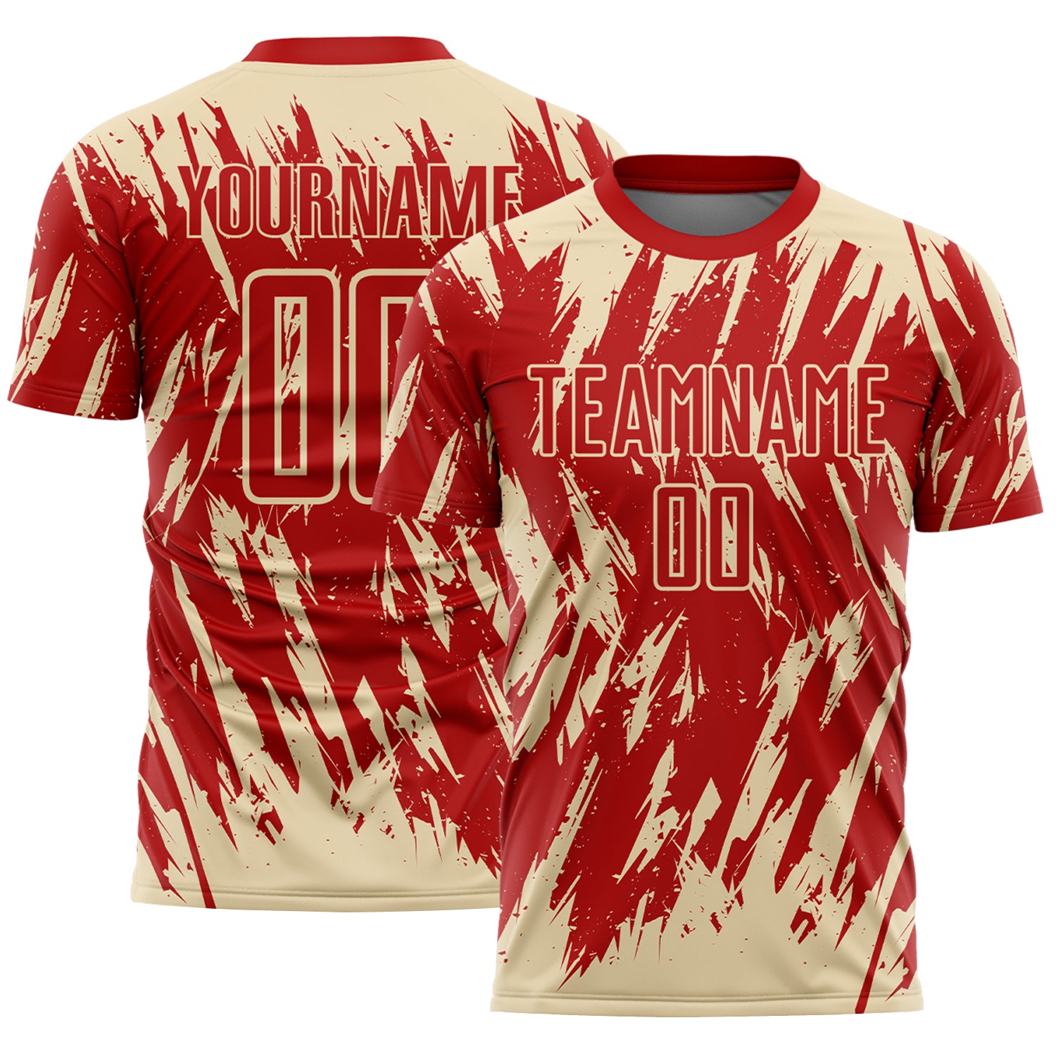 Custom Red-Cream Splatter Torn Sharp Brush Stroke Sublimation Soccer Uniform Jersey