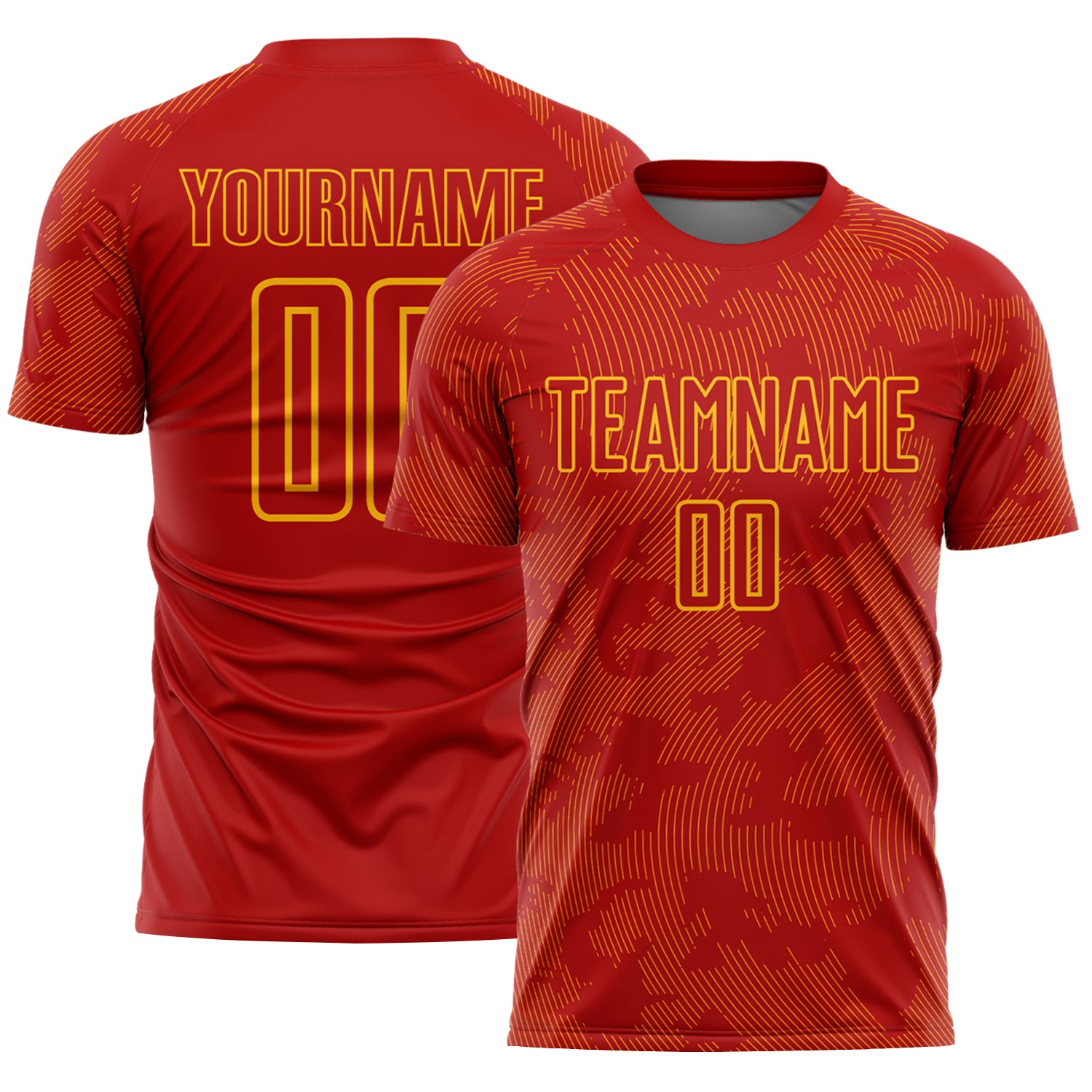 Custom Red-Gold Curve Lines Sublimation Soccer Uniform Jersey