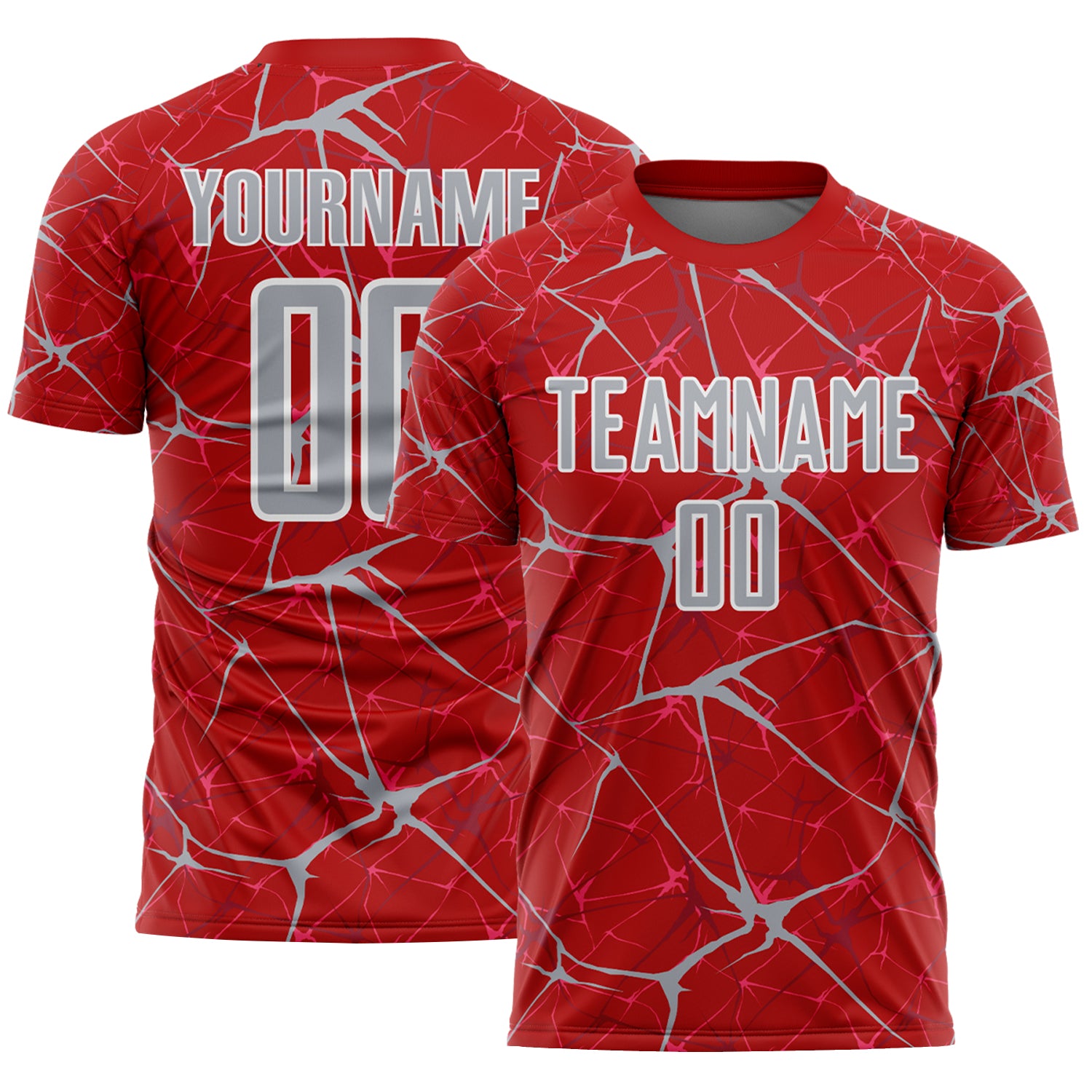 Custom Red Gray-White Abstract Network Crackle Sublimation Soccer Uniform Jersey