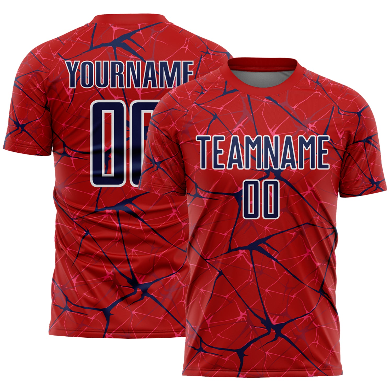 Custom Red Navy-White Abstract Network Crackle Sublimation Soccer Uniform Jersey