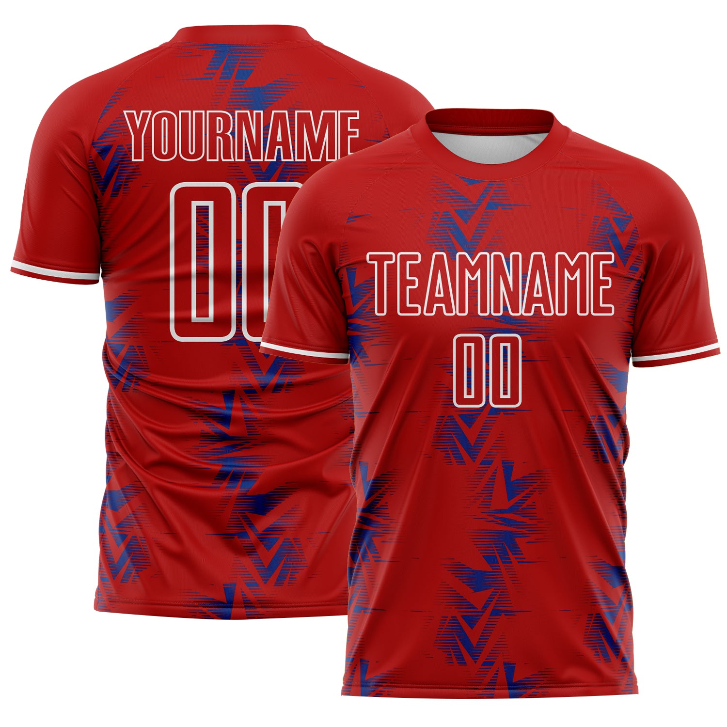 Custom Red Royal-White USA Style Patriotic Geometric Chevron Lines Sublimation Soccer Uniform Jersey