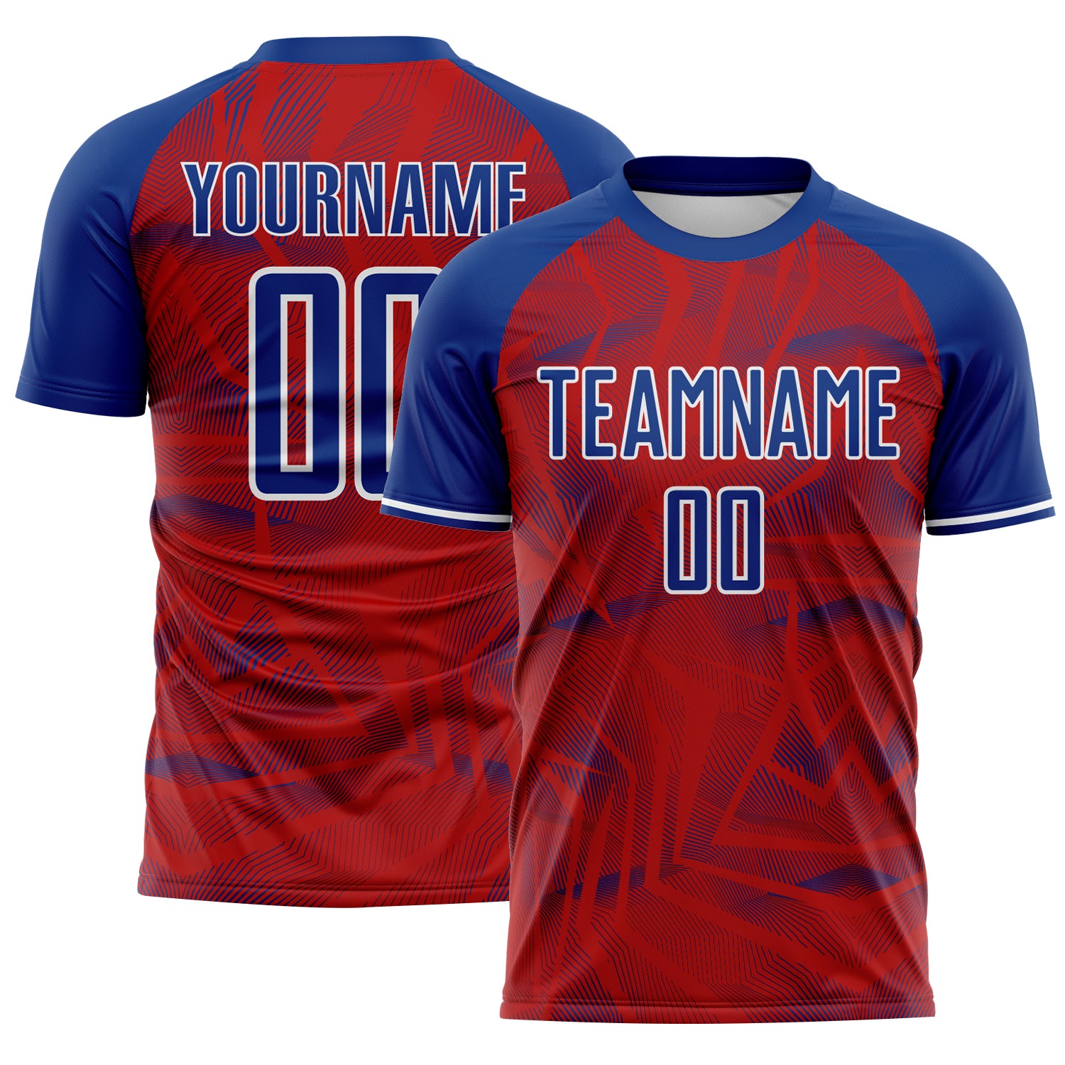 Custom Red Royal-White USA Style Patriotic Geometric Lines Sublimation Soccer Uniform Jersey