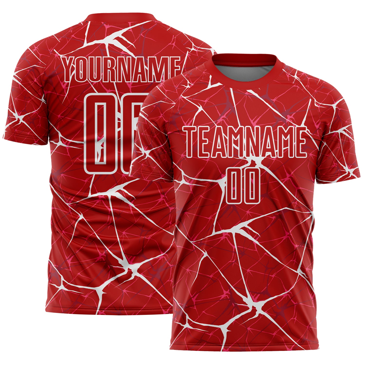 Custom Red-White Abstract Network Crackle Sublimation Soccer Uniform Jersey
