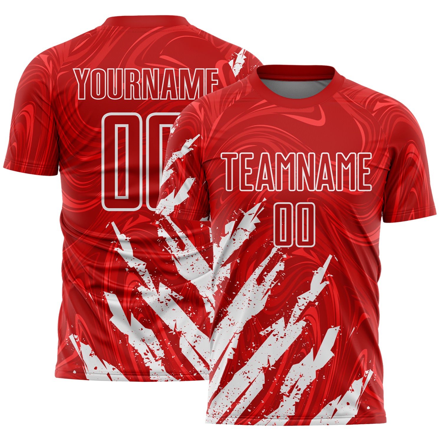 Custom Red-White Brush Stroke Splatter Liquid Swirl Sublimation Soccer Uniform Jersey