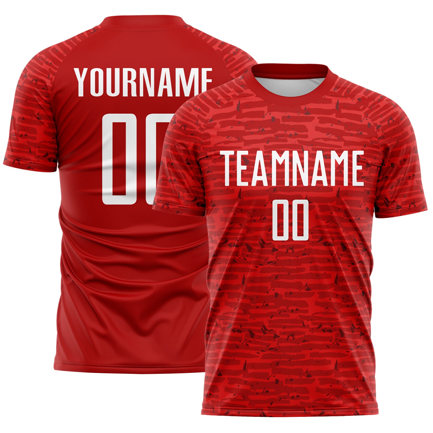 Custom Red-White Distressed Fragment Brush Stroke Sublimation Soccer Uniform Jersey