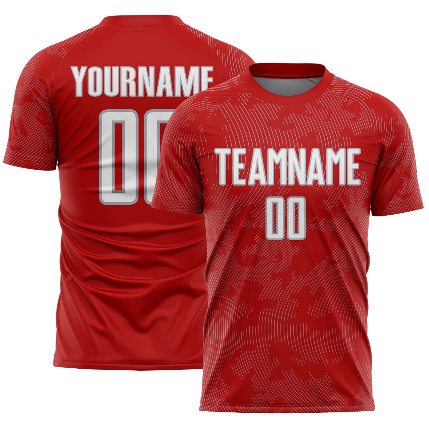 Custom Red White-Gray Curve Lines Sublimation Soccer Uniform Jersey