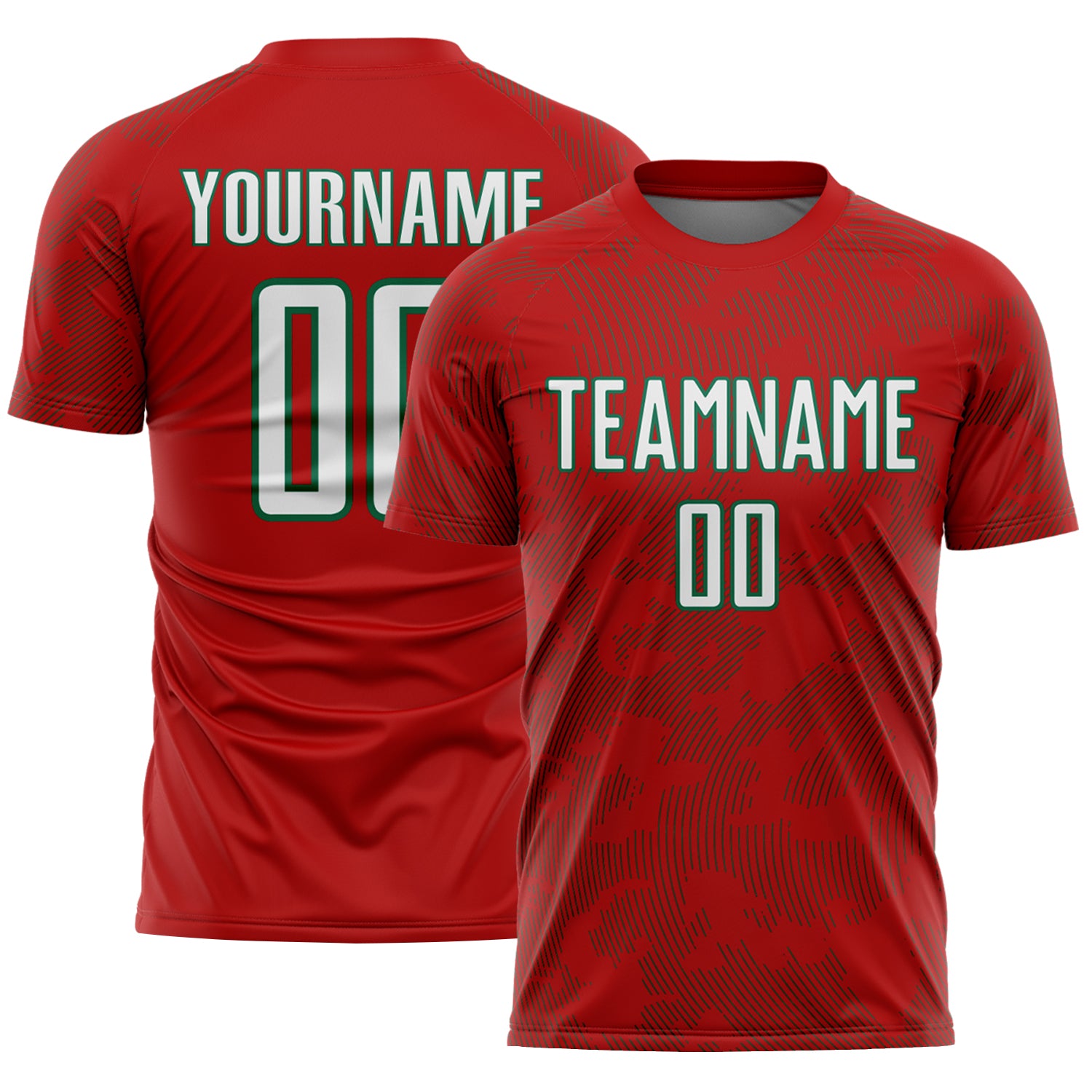 Custom Red White-Kelly Green Curve Lines Sublimation Soccer Uniform Jersey