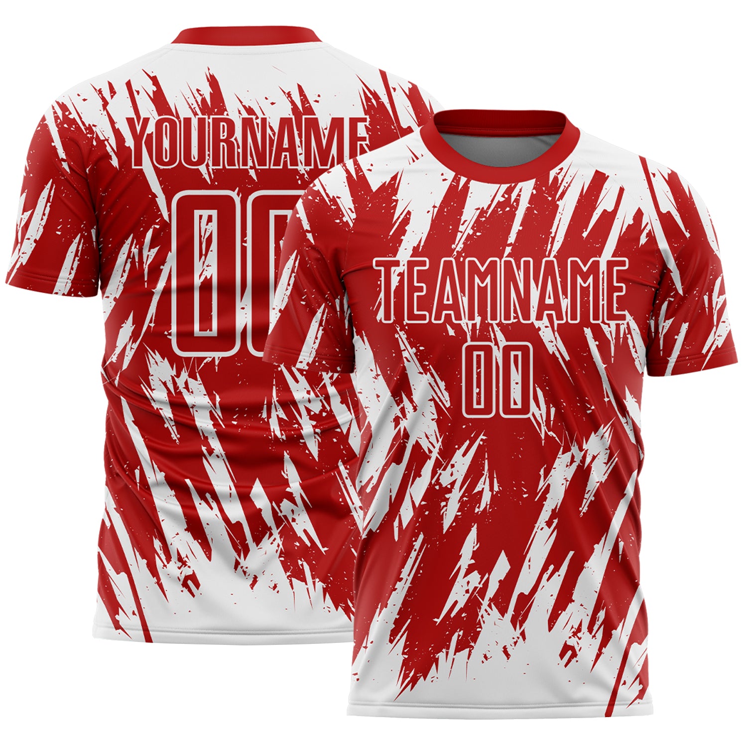 Custom Red-White Splatter Torn Sharp Brush Stroke Sublimation Soccer Uniform Jersey