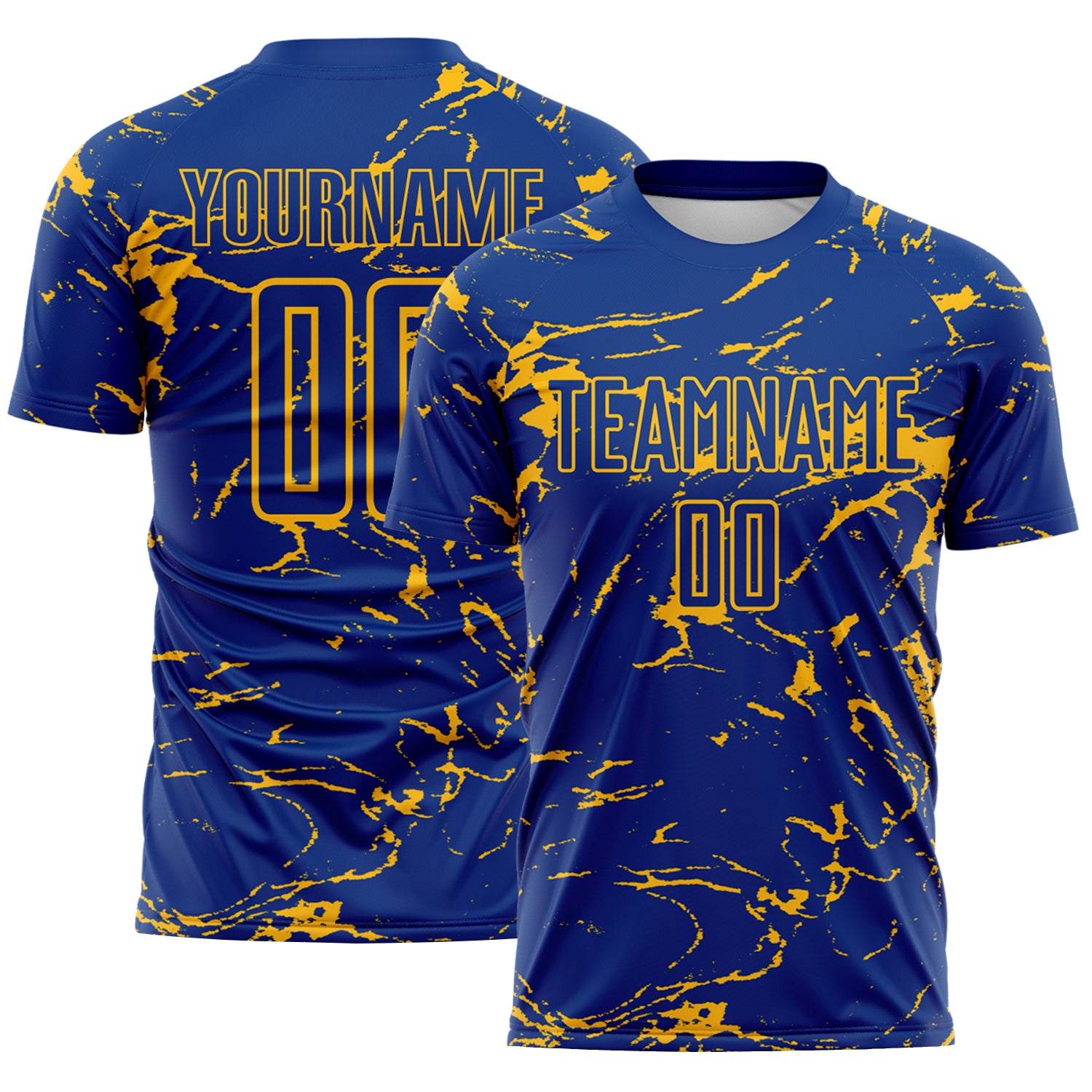 Custom Royal-Gold Abstract Fluid Marble Sublimation Soccer Uniform Jersey