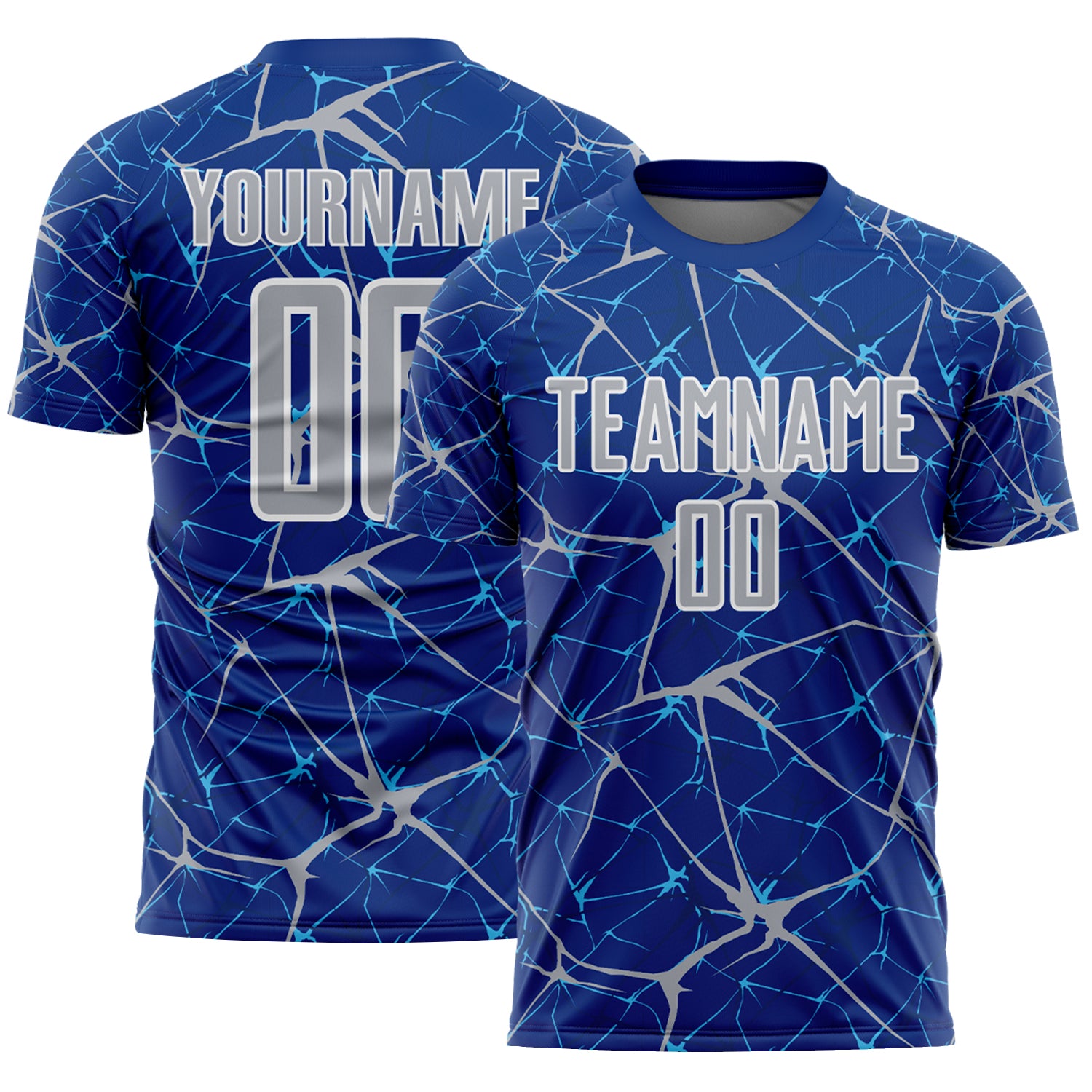 Custom Royal Gray-White Abstract Network Crackle Sublimation Soccer Uniform Jersey