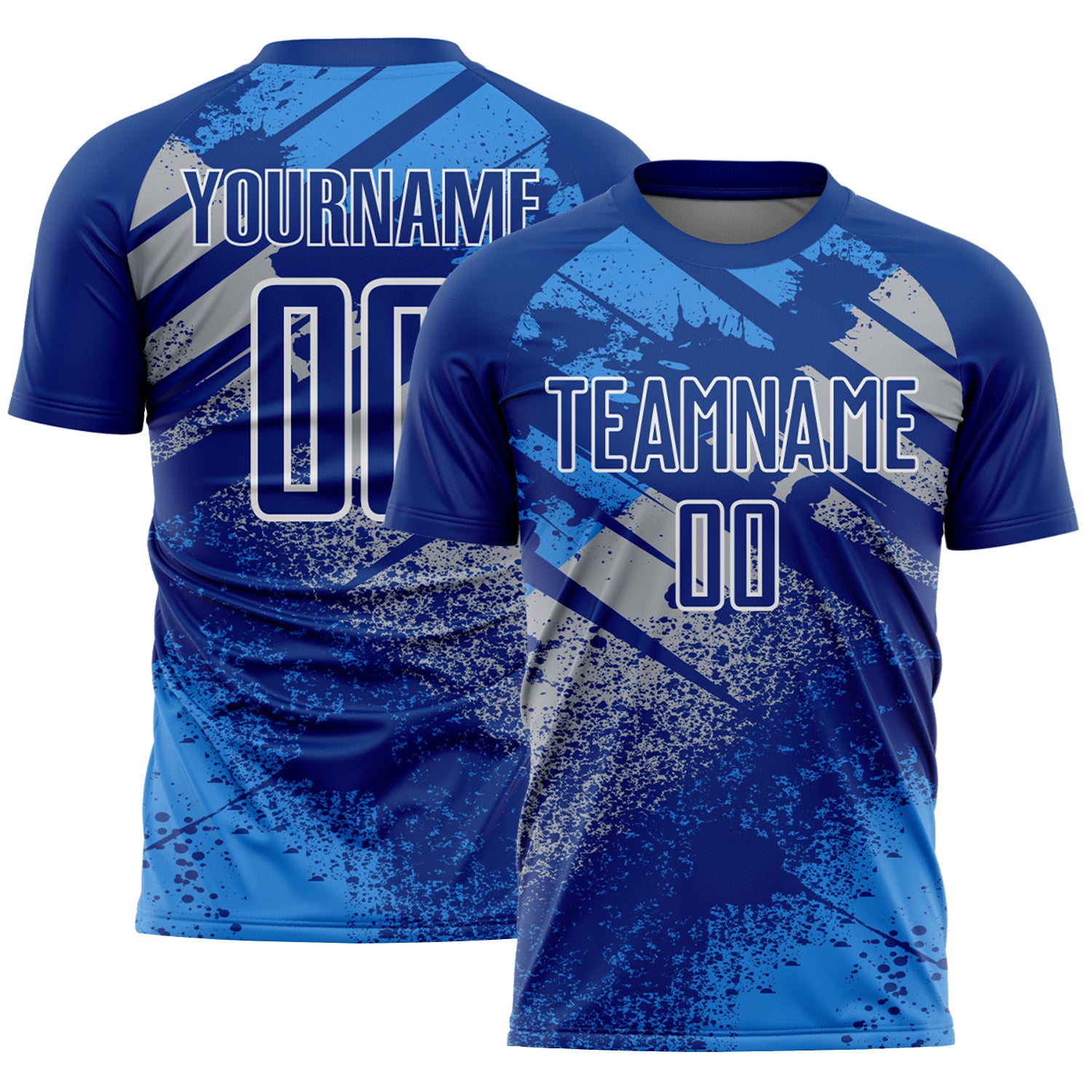 Custom Royal Gray-White Grunge Splatter Brush Stroke Sublimation Soccer Uniform Jersey