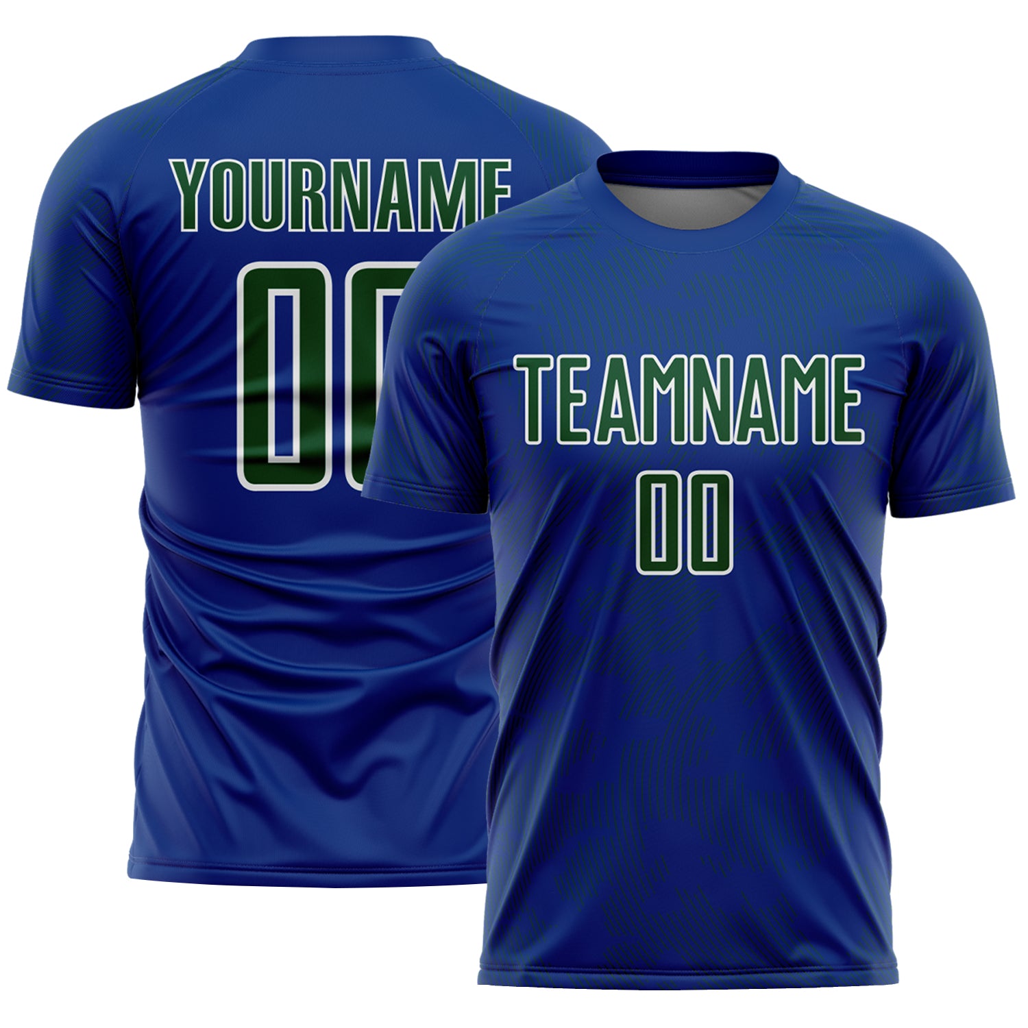 Custom Royal Green-White Curve Lines Sublimation Soccer Uniform Jersey