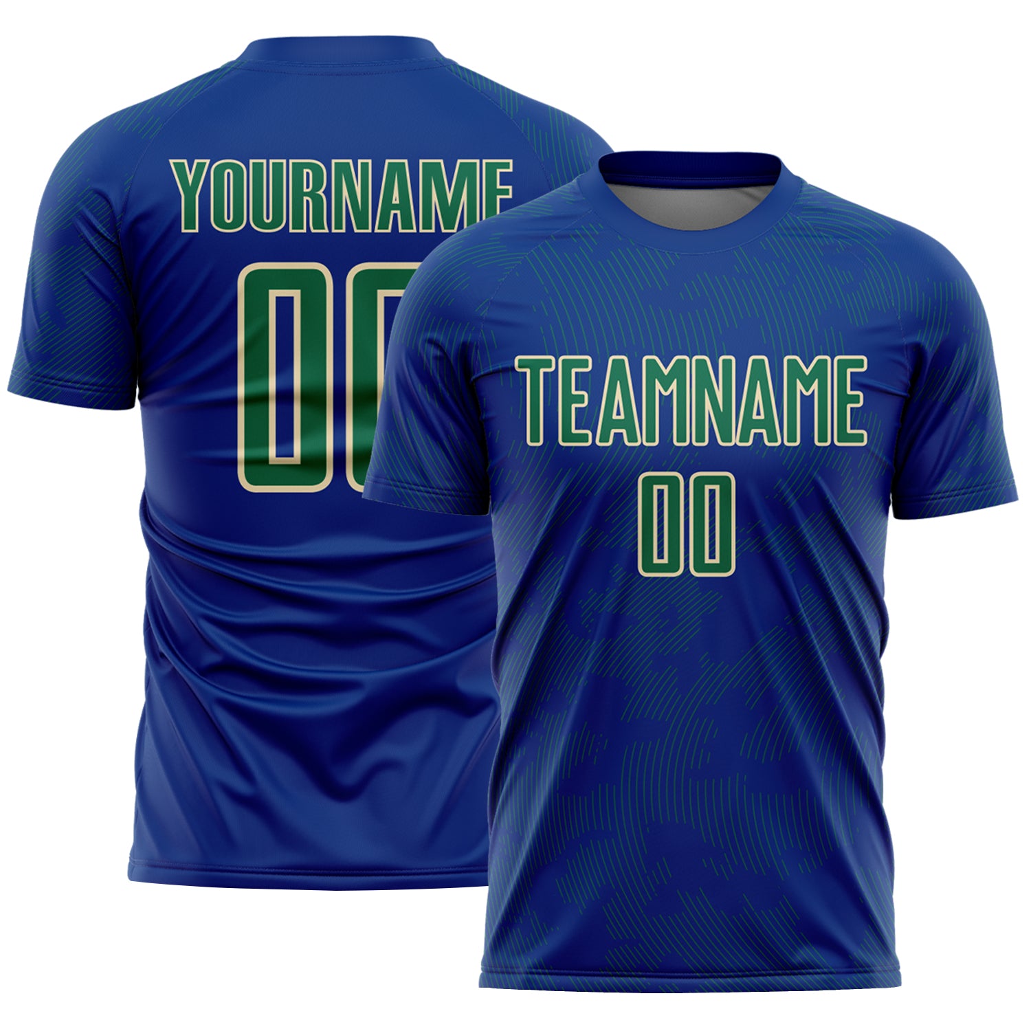 Custom Royal Kelly Green-Cream Curve Lines Sublimation Soccer Uniform Jersey