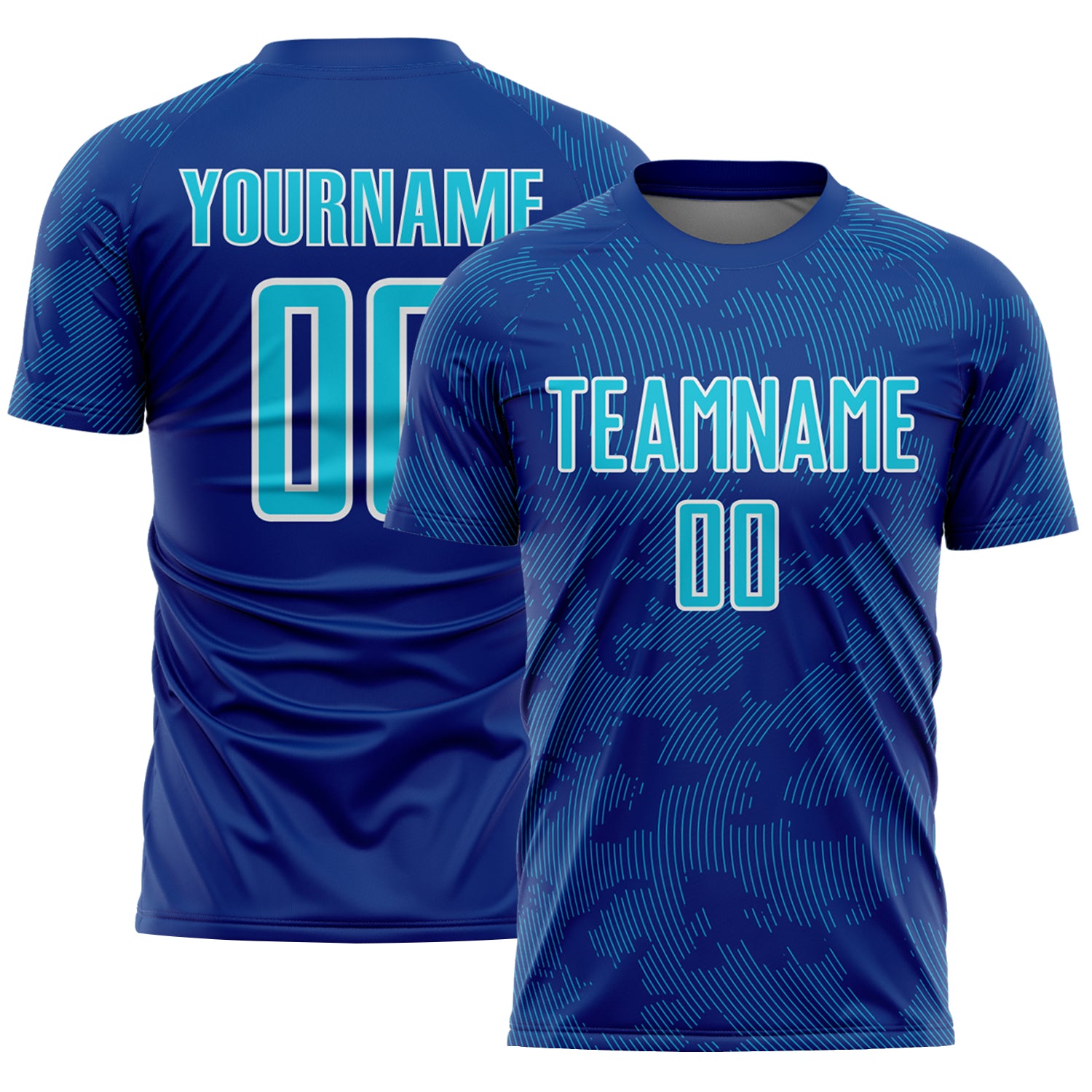 Custom Royal Lakes Blue-White Curve Lines Sublimation Soccer Uniform Jersey