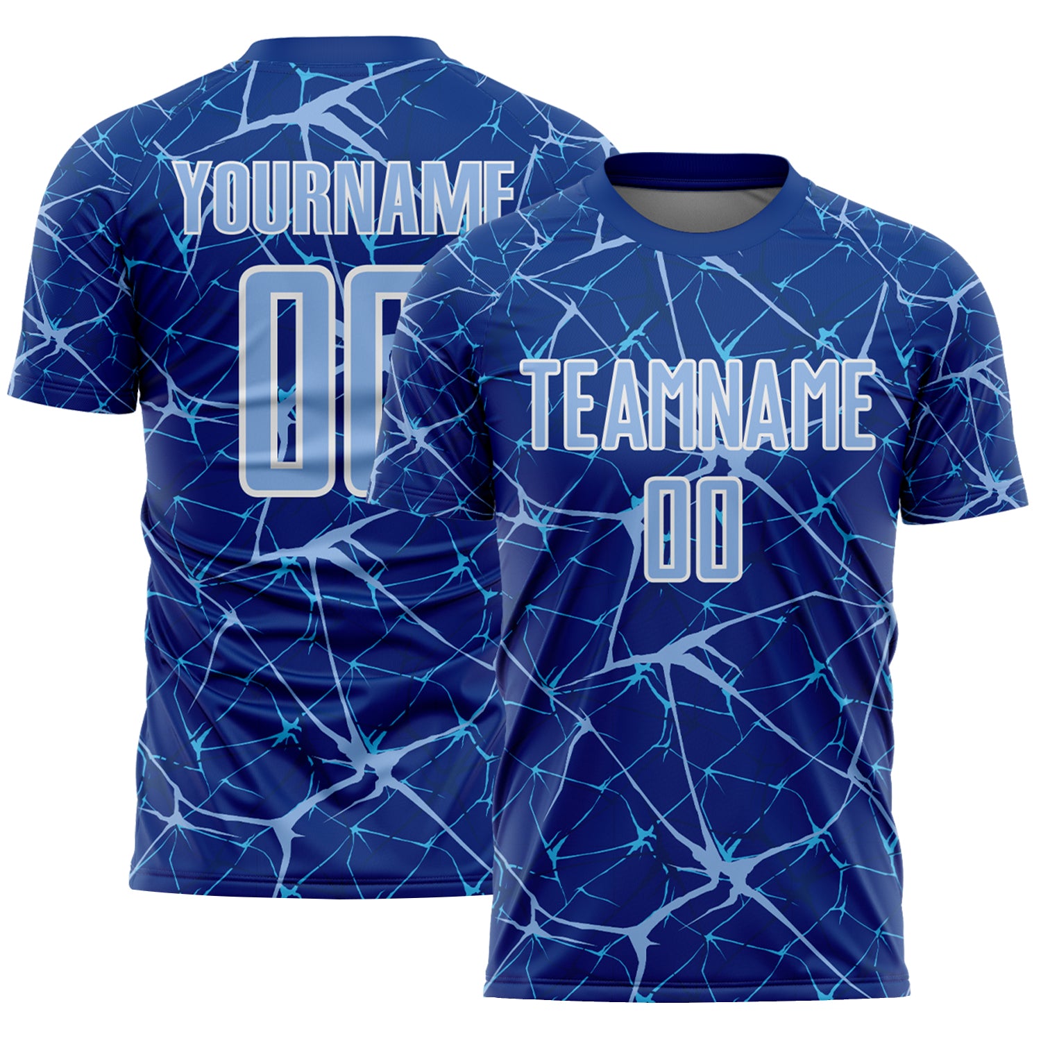 Custom Royal Light Blue-White Abstract Network Crackle Sublimation Soccer Uniform Jersey