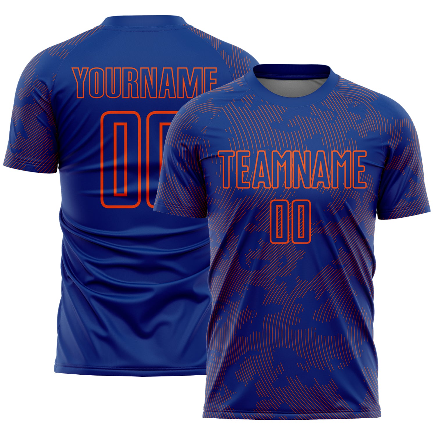 Custom Royal-Orange Curve Lines Sublimation Soccer Uniform Jersey