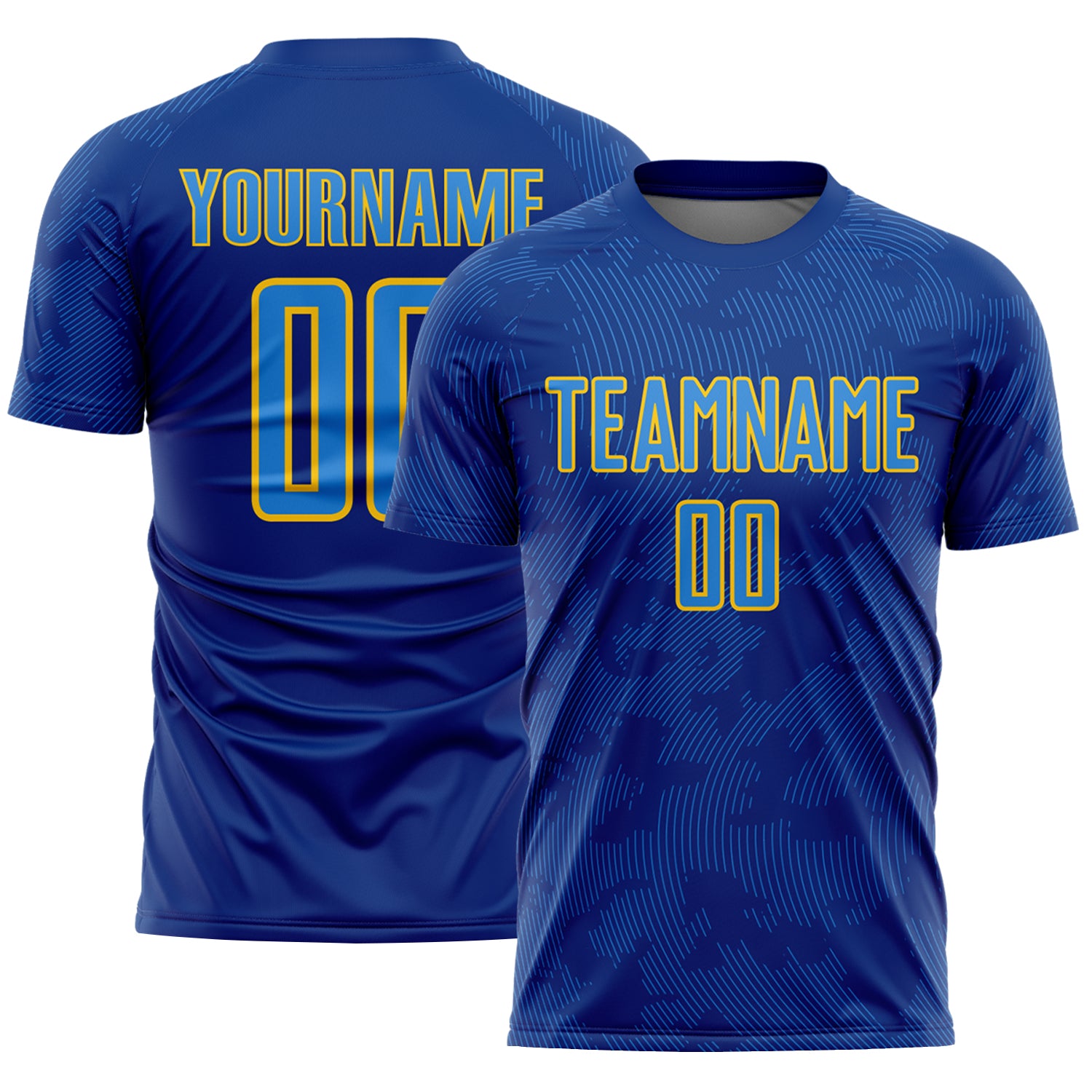 Custom Royal Powder Blue-Yellow Curve Lines Sublimation Soccer Uniform Jersey