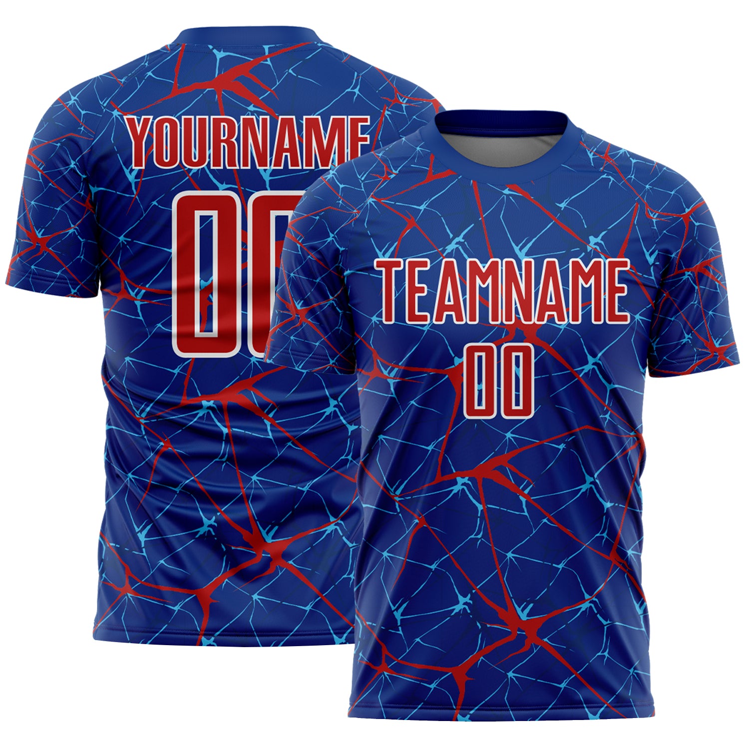 Custom Royal Red-White Abstract Network Crackle Sublimation Soccer Uniform Jersey