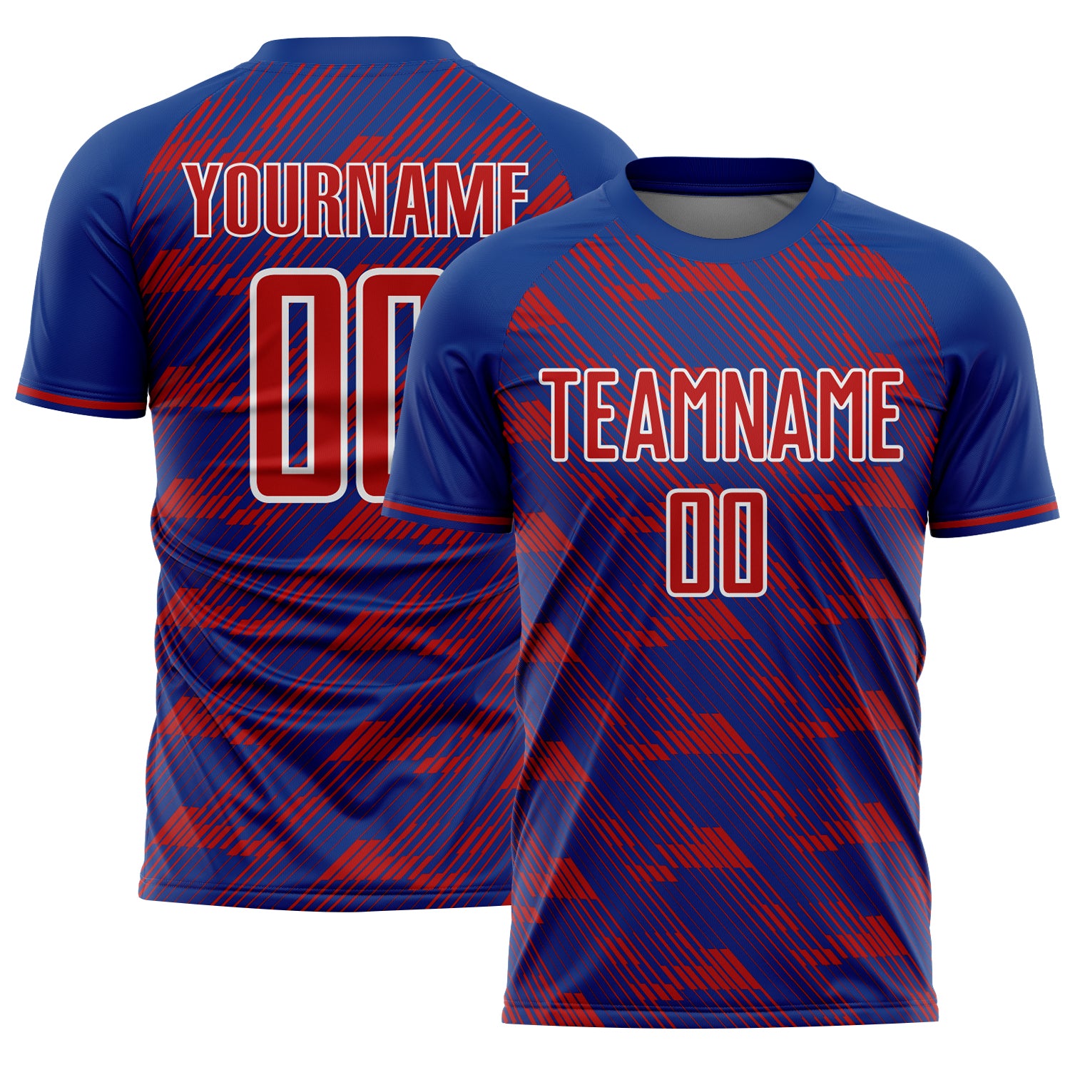 Custom Royal Red-White USA Style Patriotic Diagonal Flowing Lines Sublimation Soccer Uniform Jersey