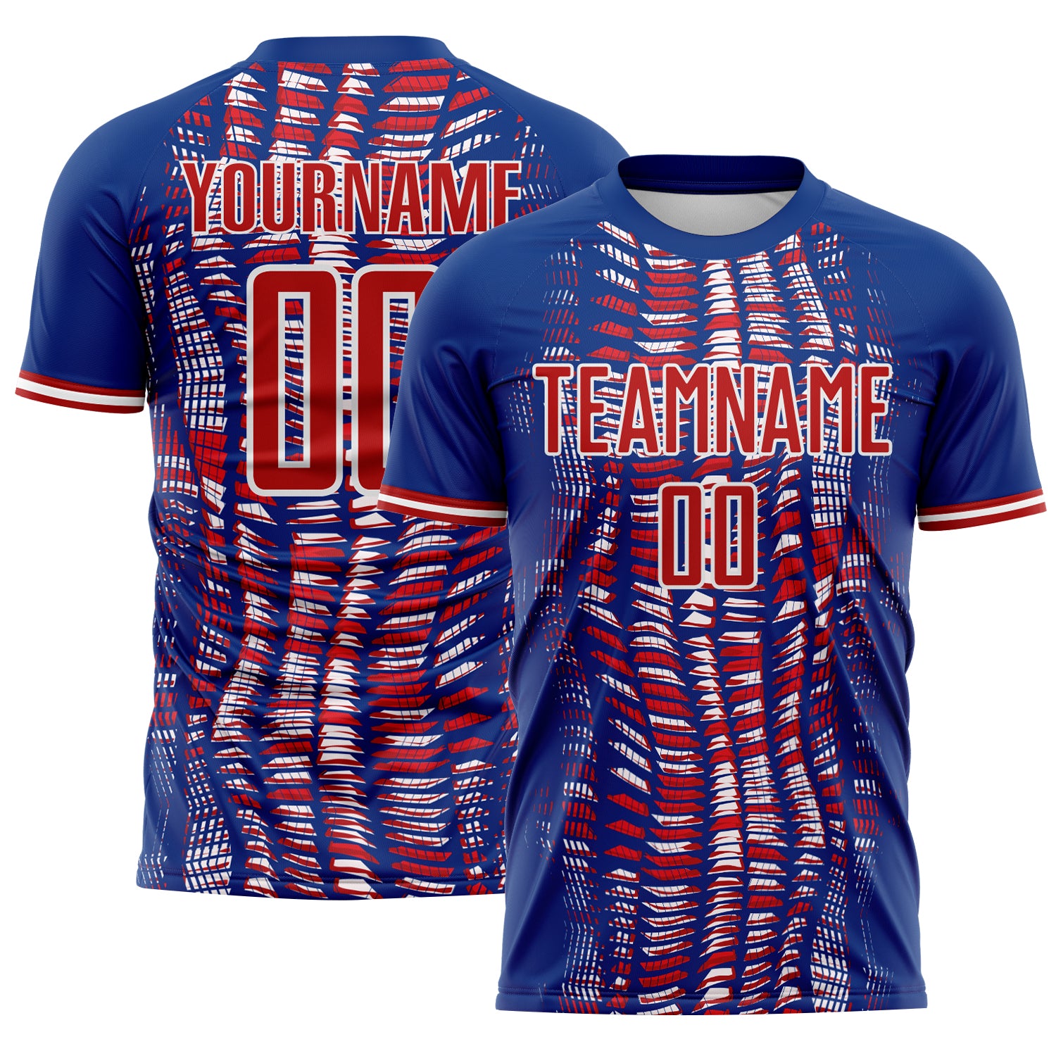 Custom Royal Red-White USA Style Patriotic Geometric Fragments Sublimation Soccer Uniform Jersey