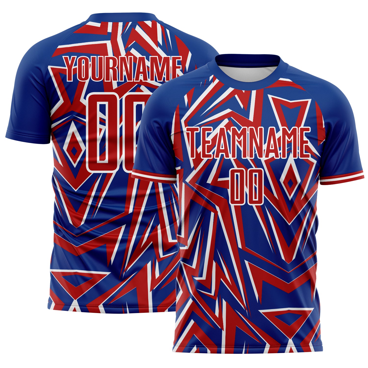 Custom Royal Red-White USA Style Patriotic Sharp Geometric Sublimation Soccer Uniform Jersey