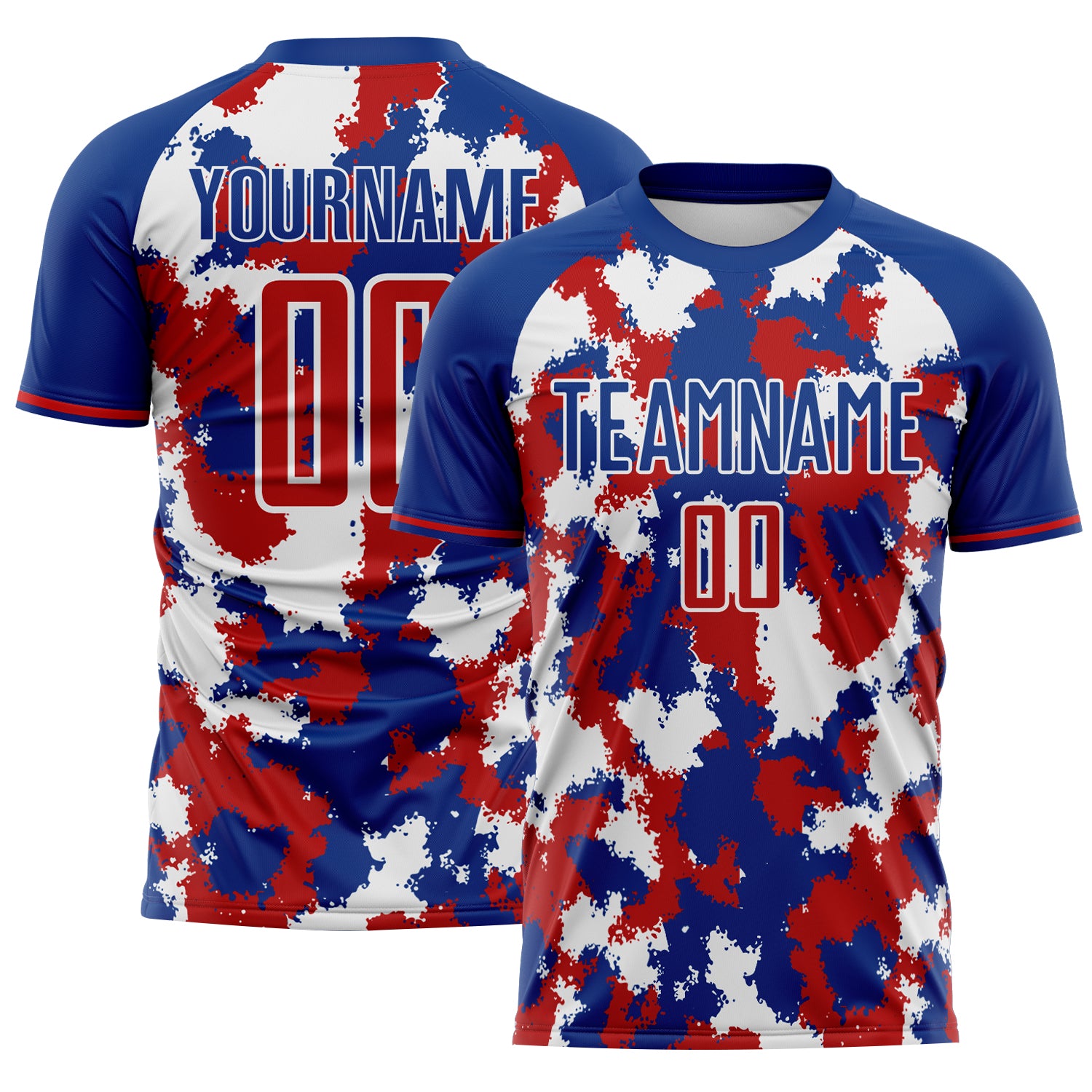 Custom Royal Red-White USA Style Patriotic Splash Sublimation Soccer Uniform Jersey