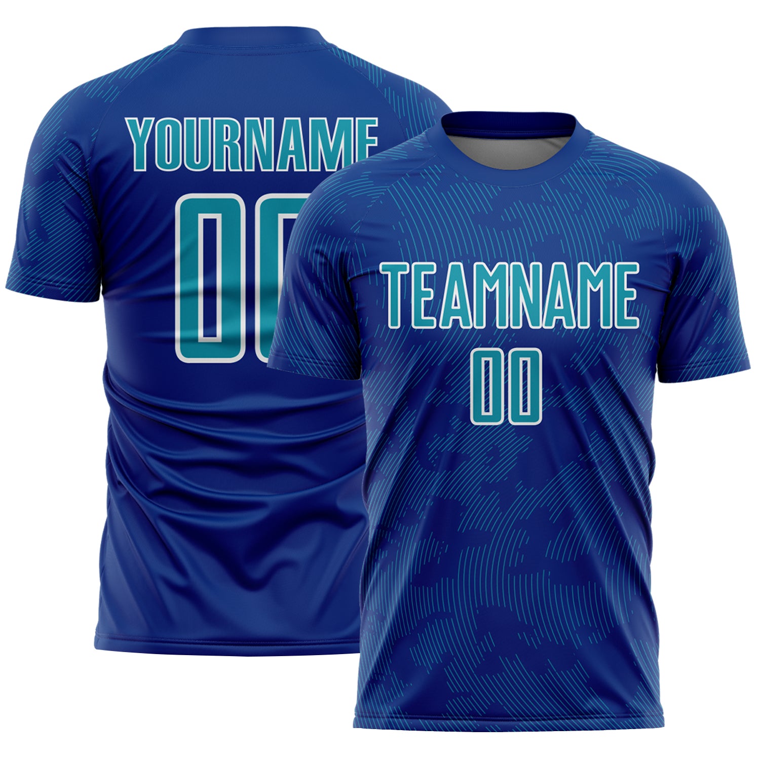 Custom Royal Teal-White Curve Lines Sublimation Soccer Uniform Jersey