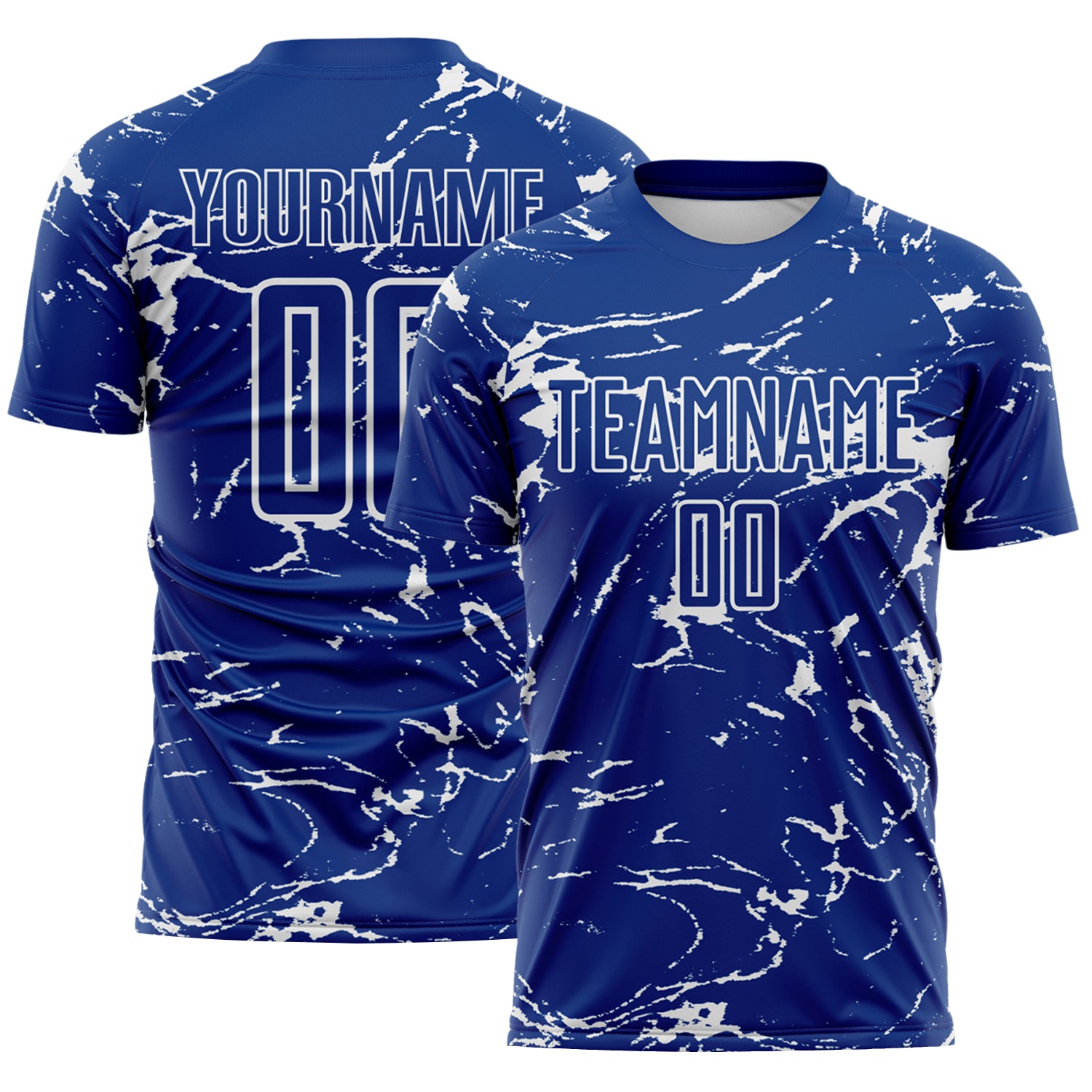 Custom Royal-White Abstract Fluid Marble Sublimation Soccer Uniform Jersey