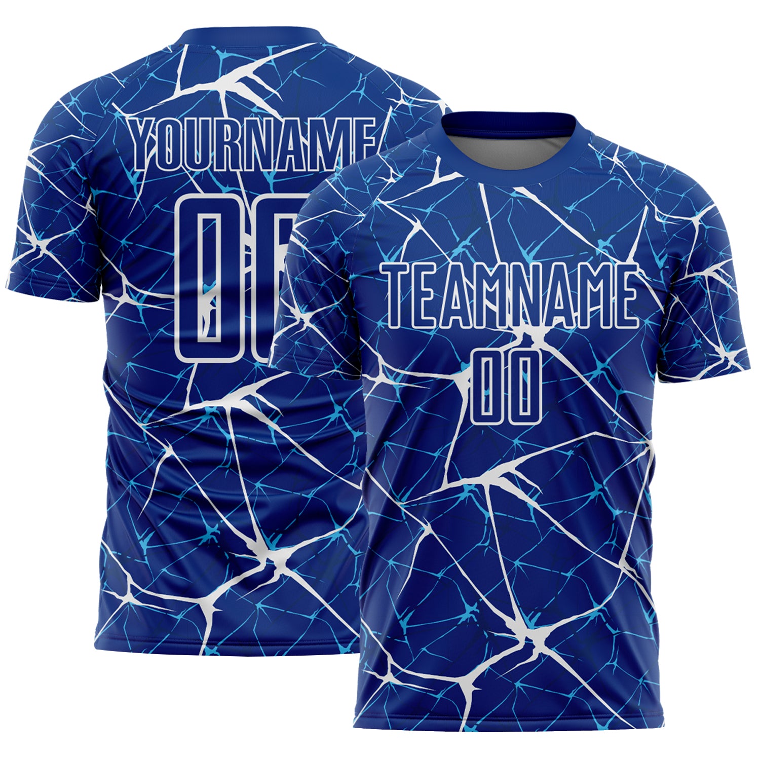 Custom Royal-White Abstract Network Crackle Sublimation Soccer Uniform Jersey