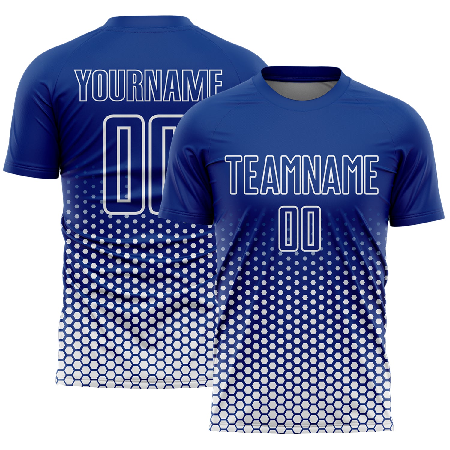Custom Royal-White Geometric Hexagonal Dot Gradient Sublimation Soccer Uniform Jersey