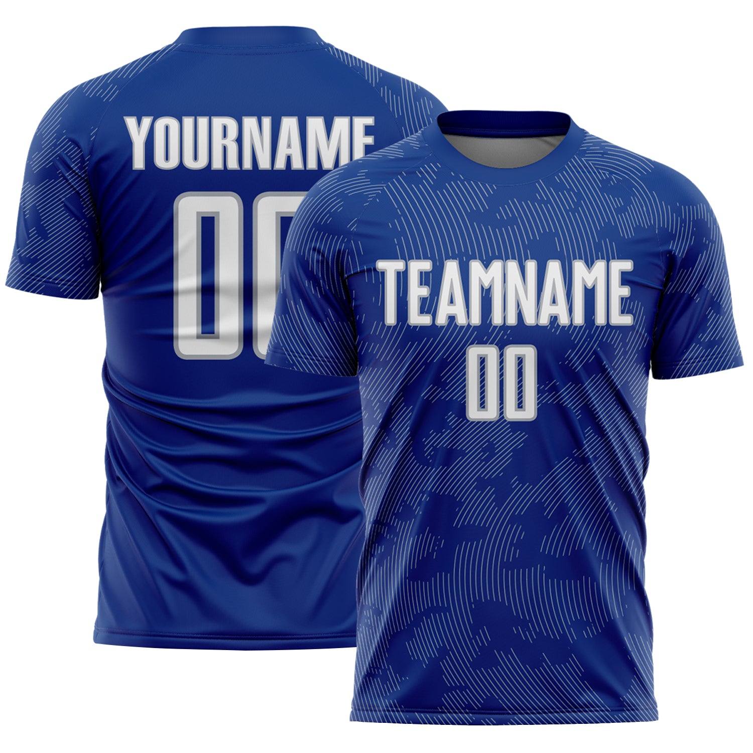 Custom Royal White-Gray Curve Lines Sublimation Soccer Uniform Jersey