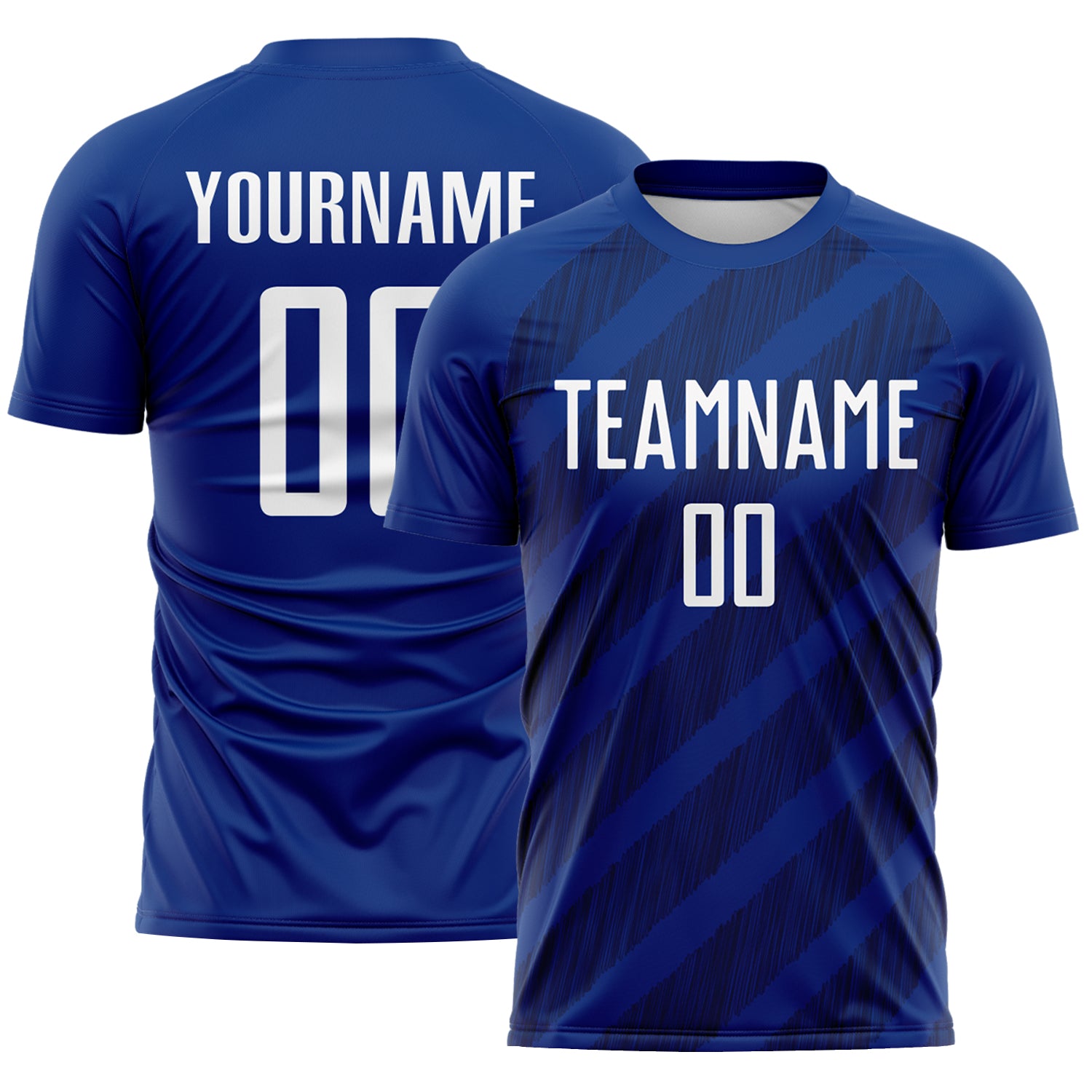 Custom Royal White-Navy Diagonal Stripes Sublimation Soccer Uniform Jersey