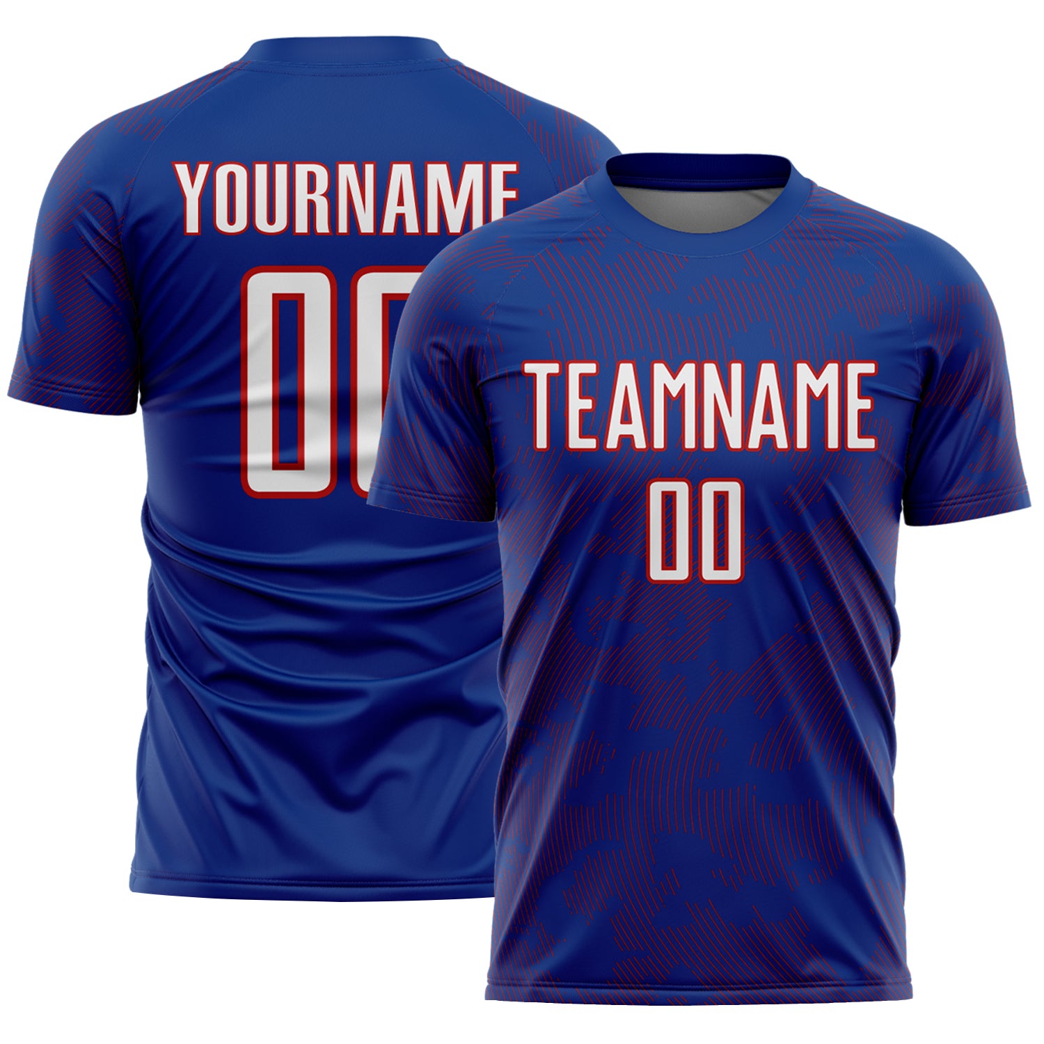 Custom Royal White-Red Curve Lines Sublimation Soccer Uniform Jersey