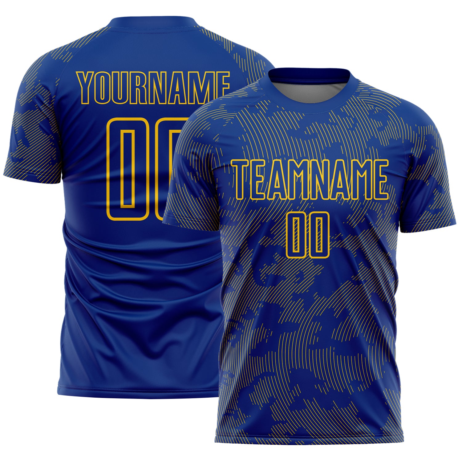 Custom Royal-Yellow Curve Lines Sublimation Soccer Uniform Jersey