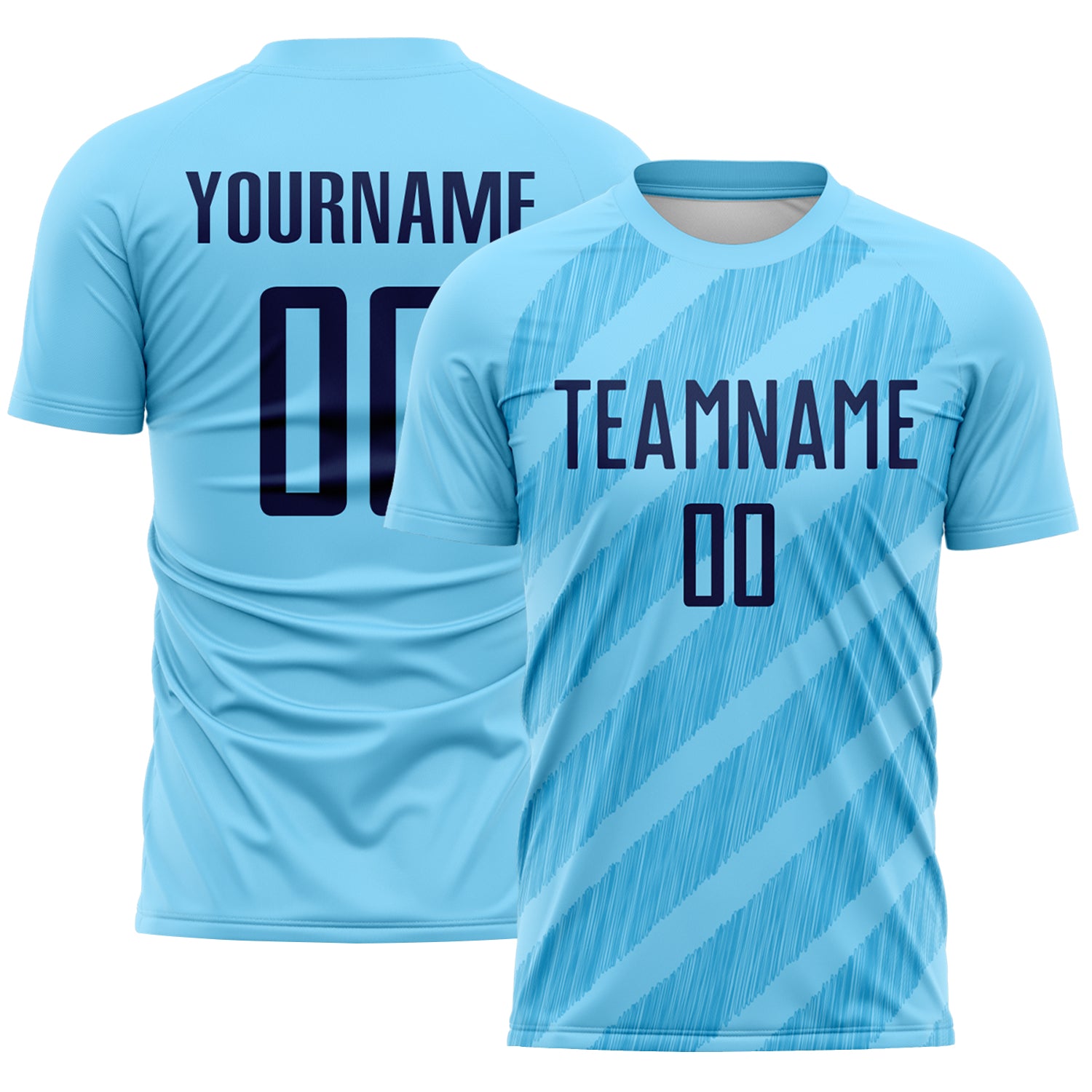 Custom Sky Blue-Navy Diagonal Stripes Sublimation Soccer Uniform Jersey