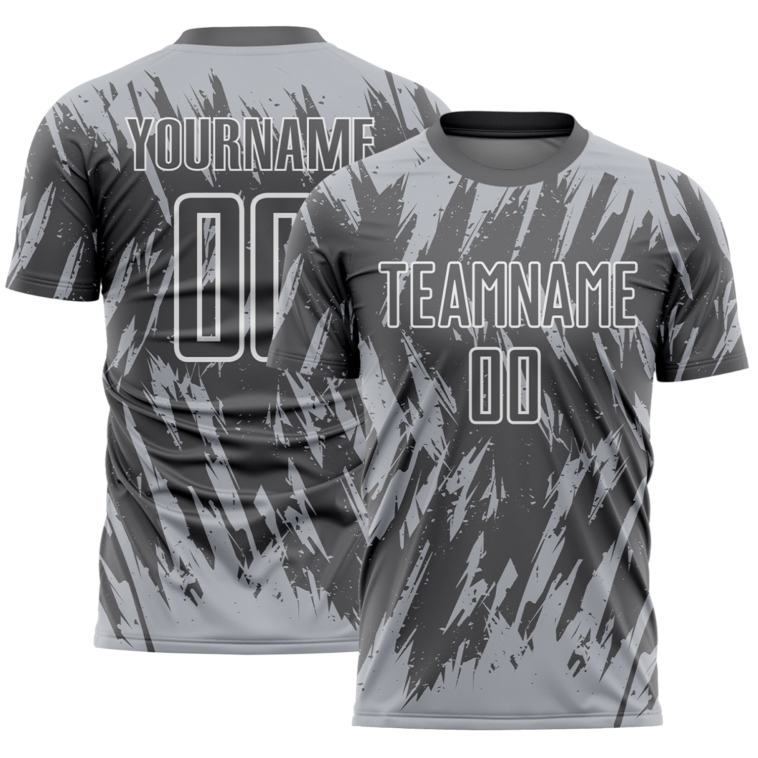 Custom Steel Gray Gray-White Splatter Torn Sharp Brush Stroke Sublimation Soccer Uniform Jersey