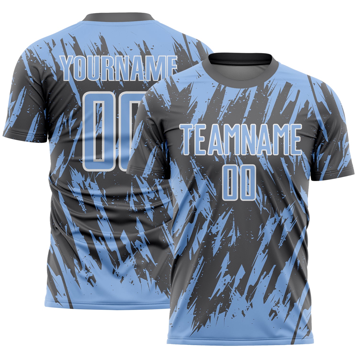 Custom Steel Gray Light Blue-White Splatter Torn Sharp Brush Stroke Sublimation Soccer Uniform Jersey