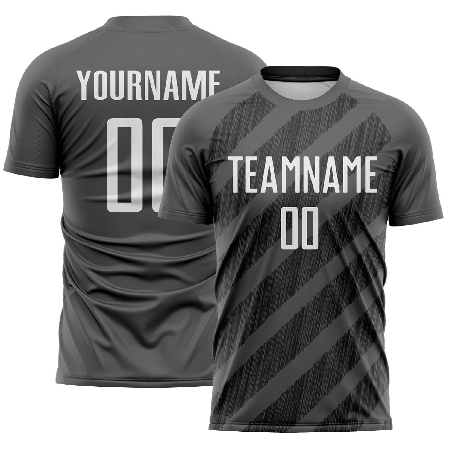 Custom Steel Gray White-Black Diagonal Stripes Sublimation Soccer Uniform Jersey