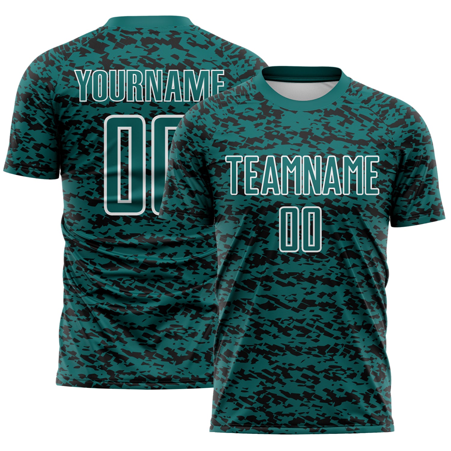 Custom Teal Black-White Geometric Fragment Splatter Sublimation Soccer Uniform Jersey