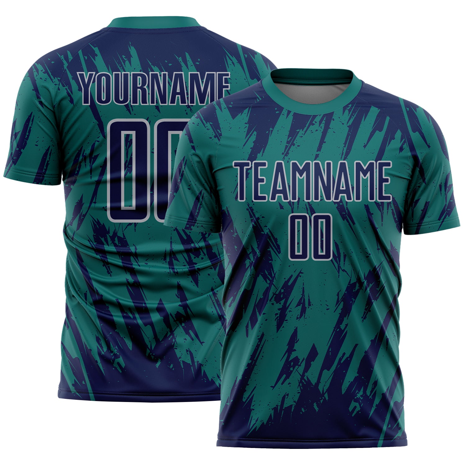 Custom Teal Navy-Gray Splatter Torn Sharp Brush Stroke Sublimation Soccer Uniform Jersey