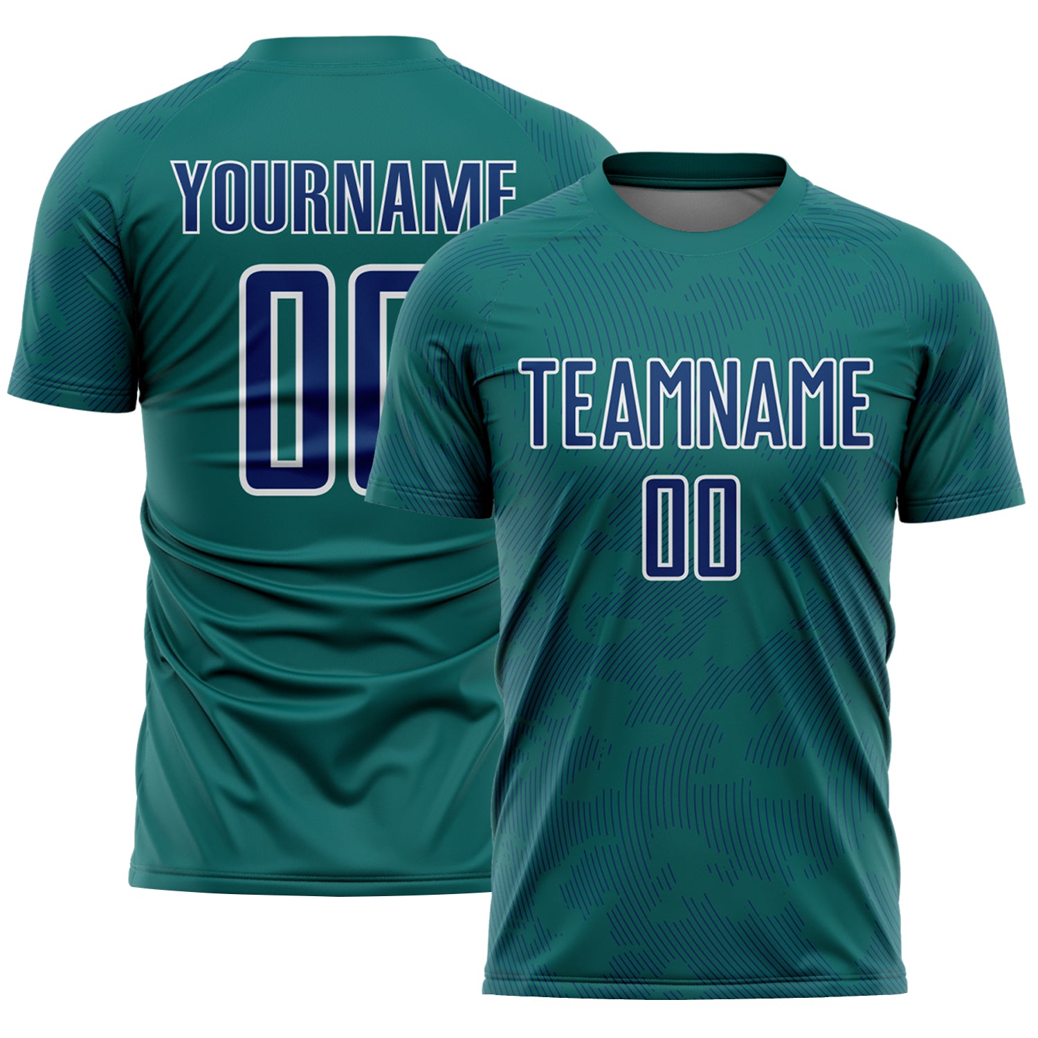 Custom Teal US Navy Blue-White Curve Lines Sublimation Soccer Uniform Jersey