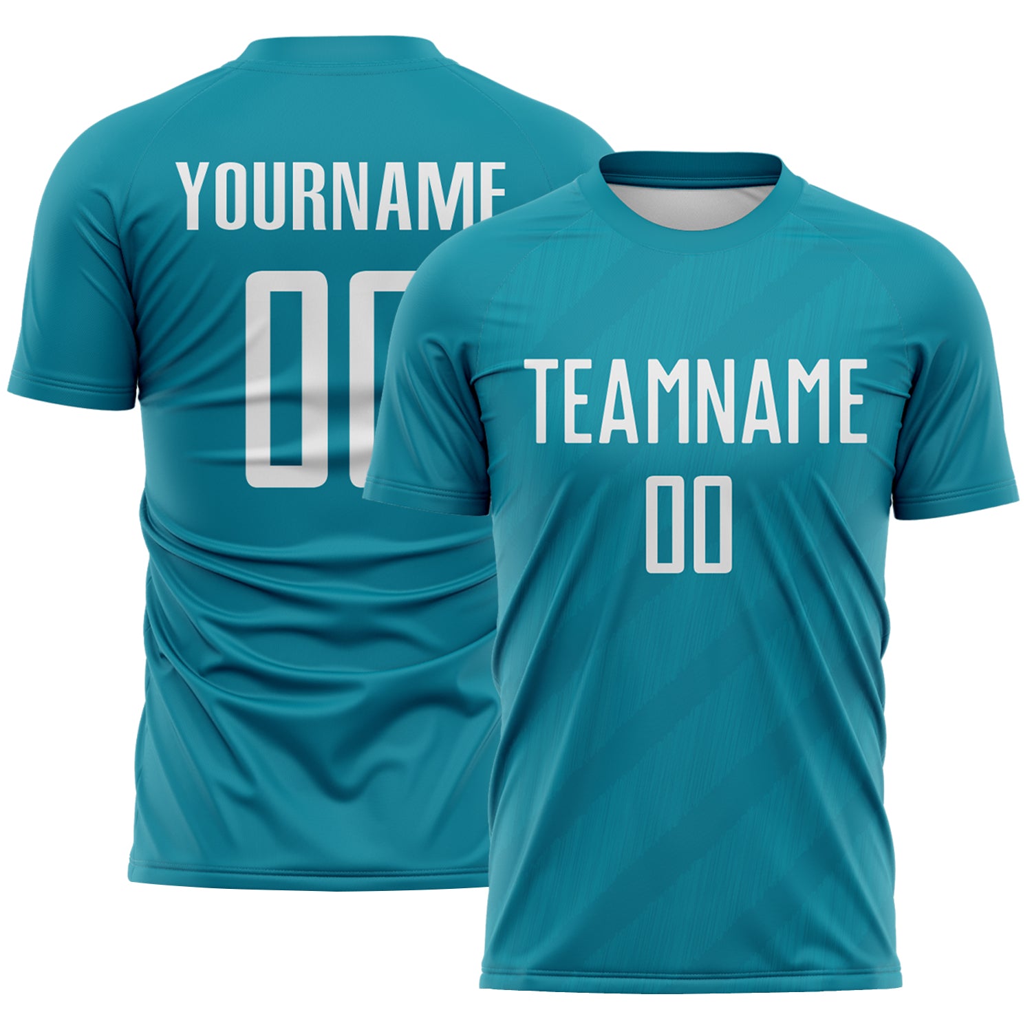 Custom Teal-White Diagonal Stripes Sublimation Soccer Uniform Jersey