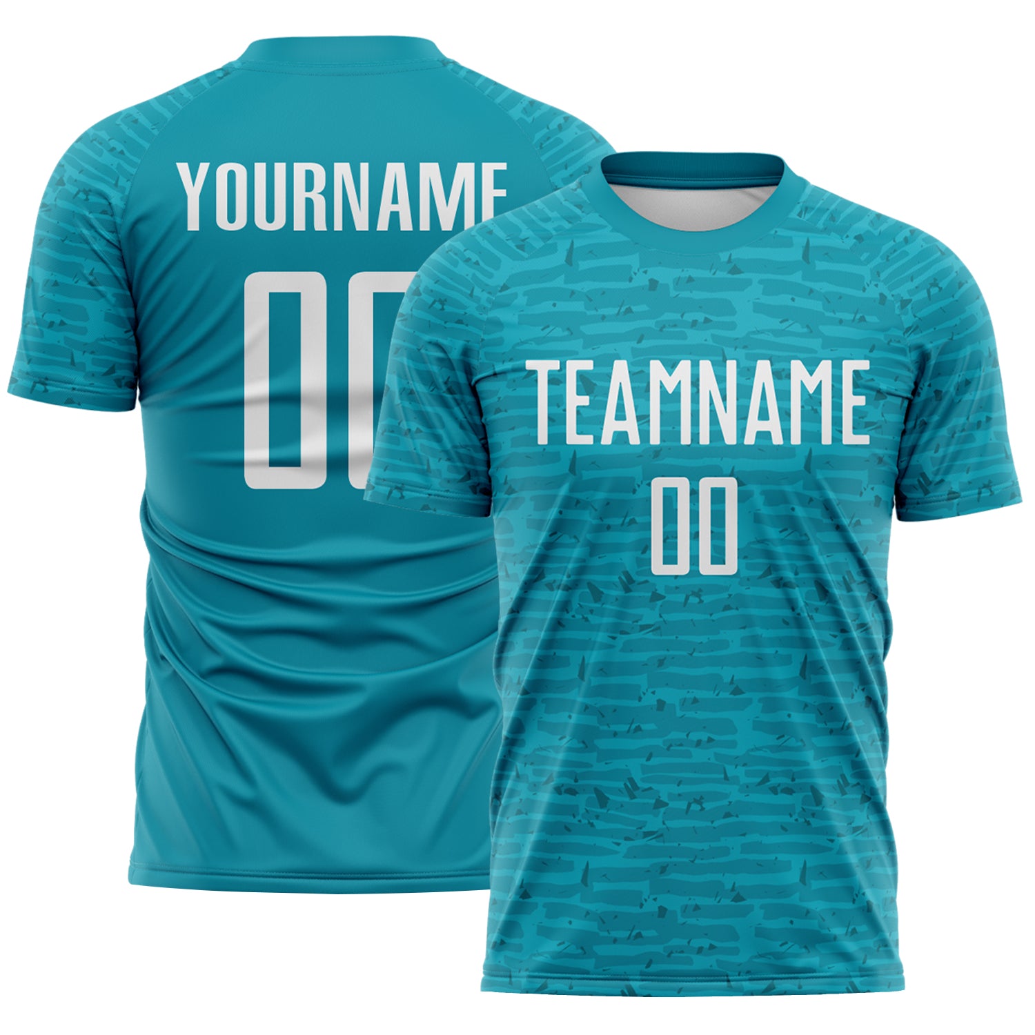 Custom Teal-White Distressed Fragment Brush Stroke Sublimation Soccer Uniform Jersey