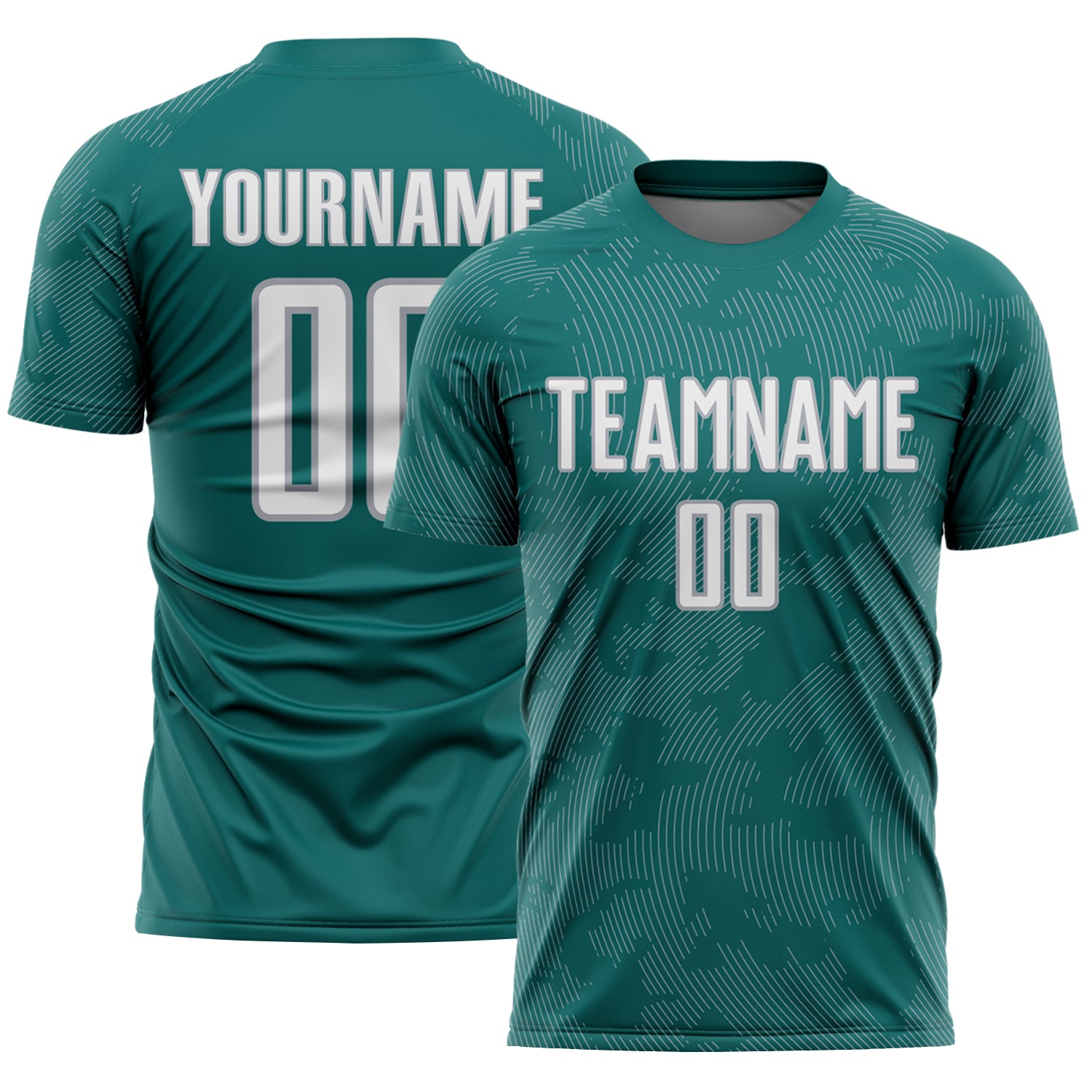 Custom Teal White-Gray Curve Lines Sublimation Soccer Uniform Jersey