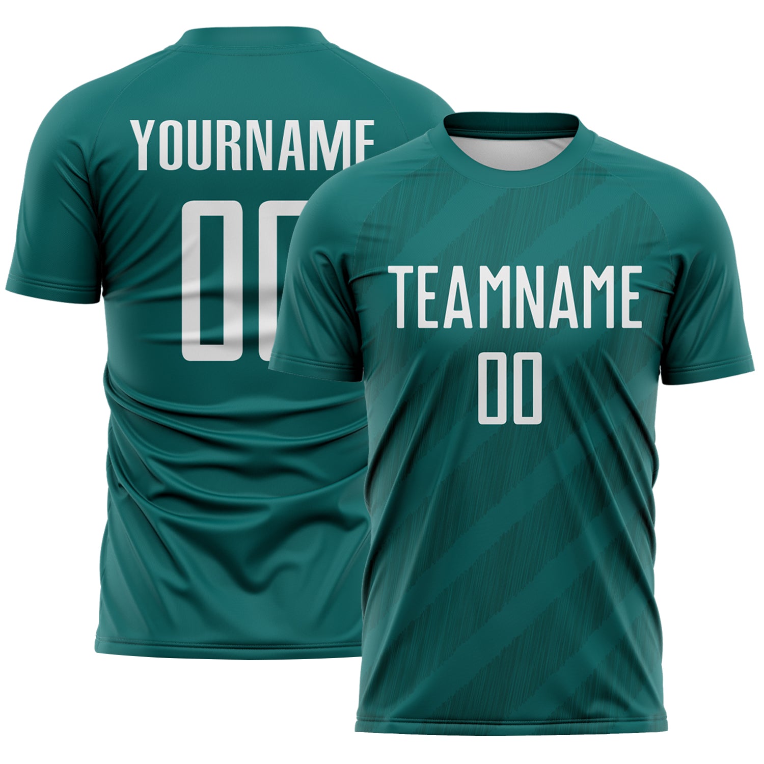 Custom Teal White-Midnight Green Diagonal Stripes Sublimation Soccer Uniform Jersey