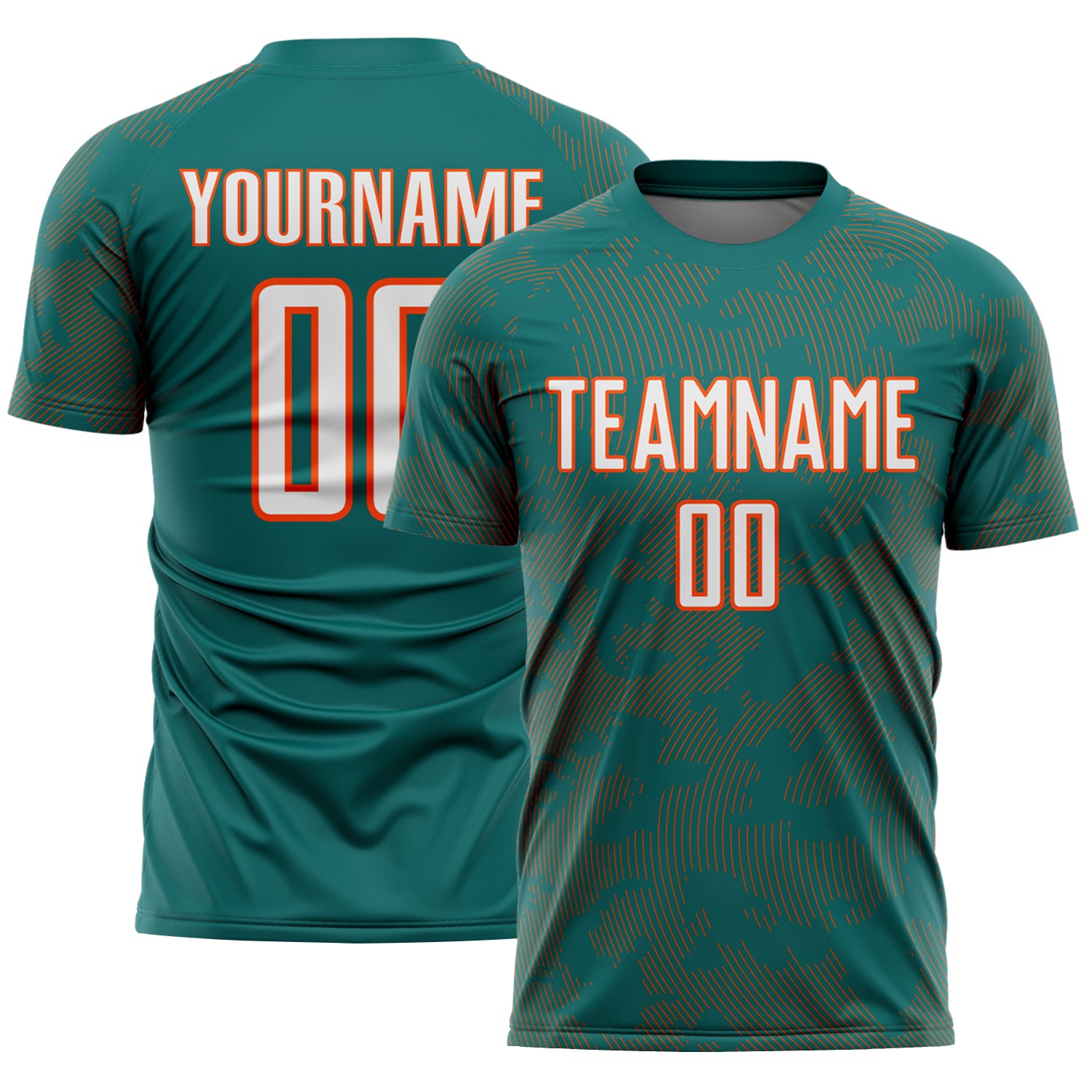 Custom Teal White-Orange Curve Lines Sublimation Soccer Uniform Jersey